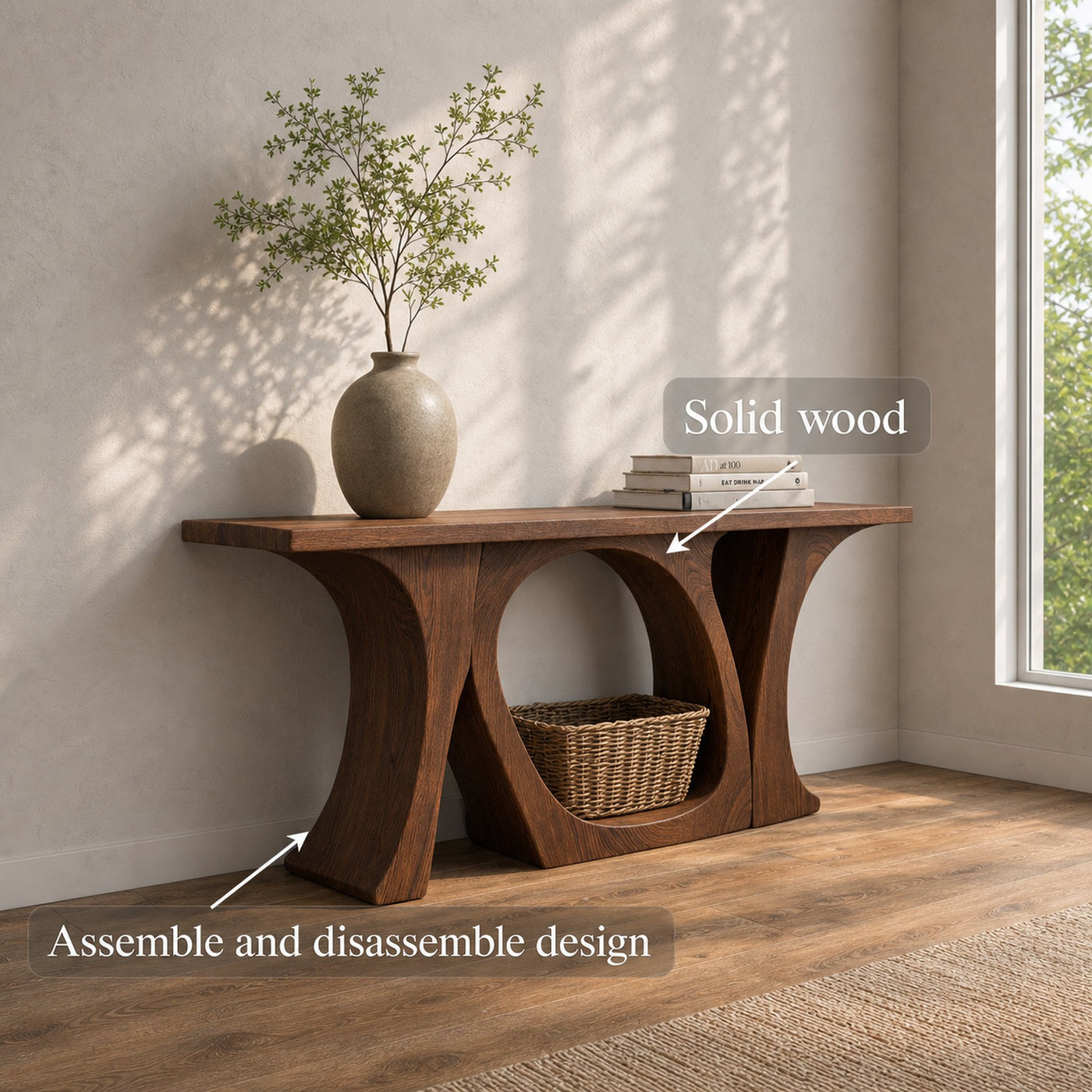 Handcrafted Organic Wood Console Table Sculptural Design For Home Decor - product view 3