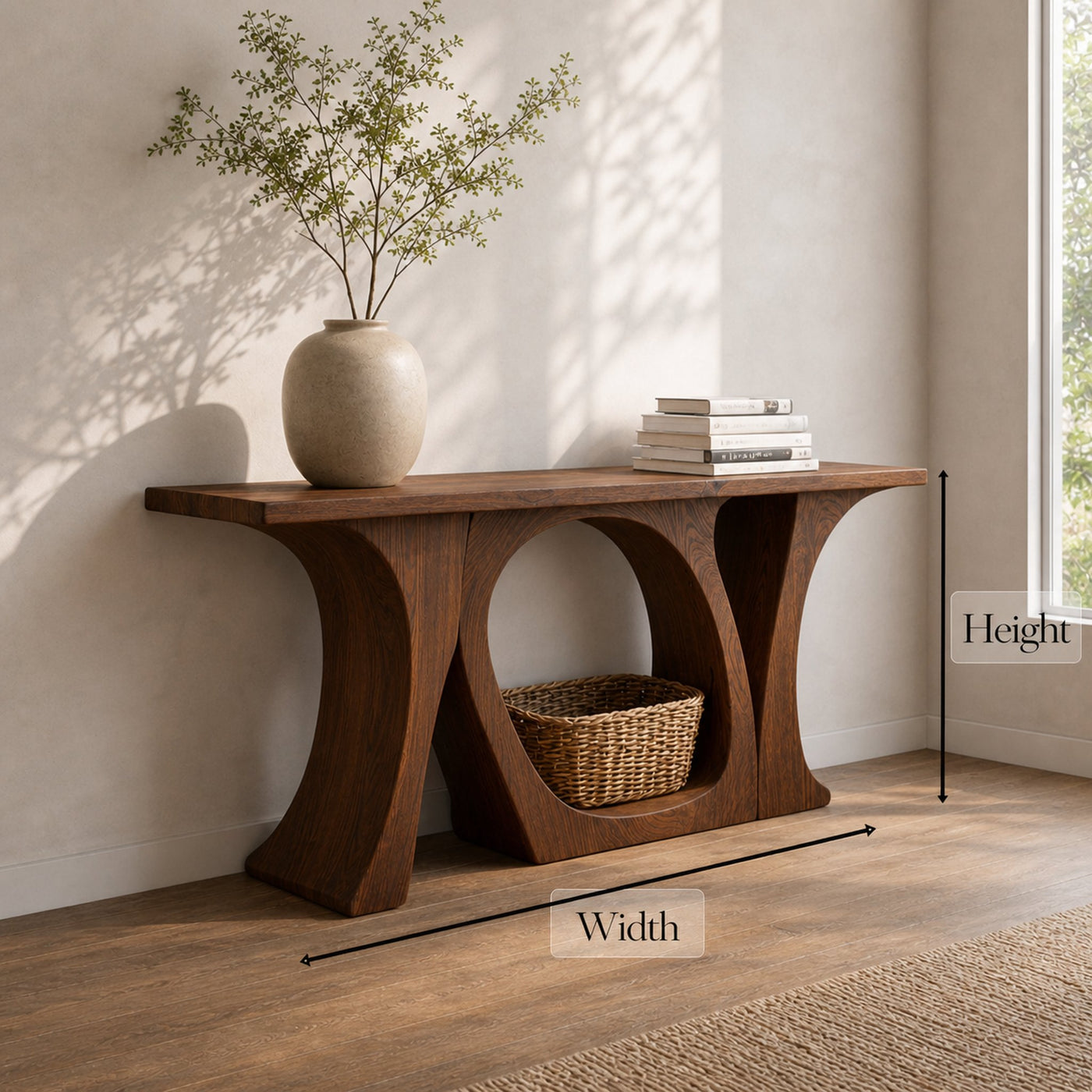Handcrafted Organic Wood Console Table Sculptural Design For Home Decor - product view 4
