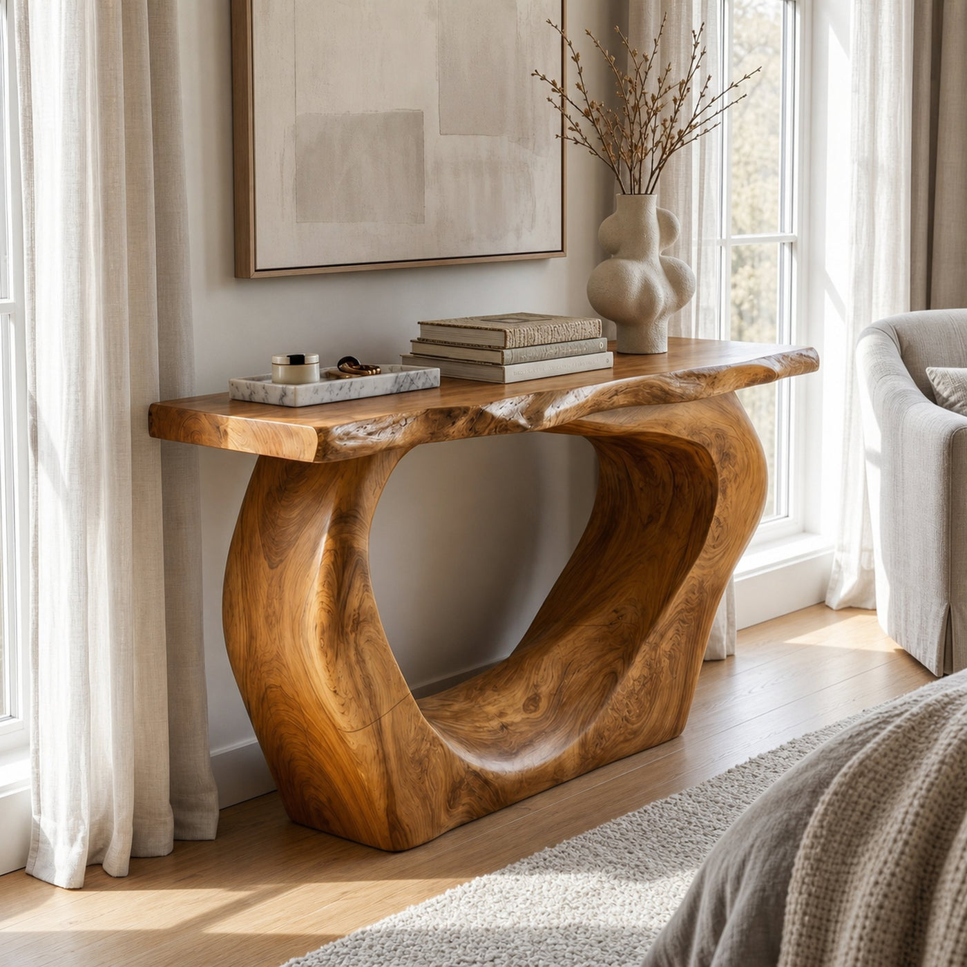 Handcrafted Sculpted Console Table Living Room Interior Feature Accent - product view 6