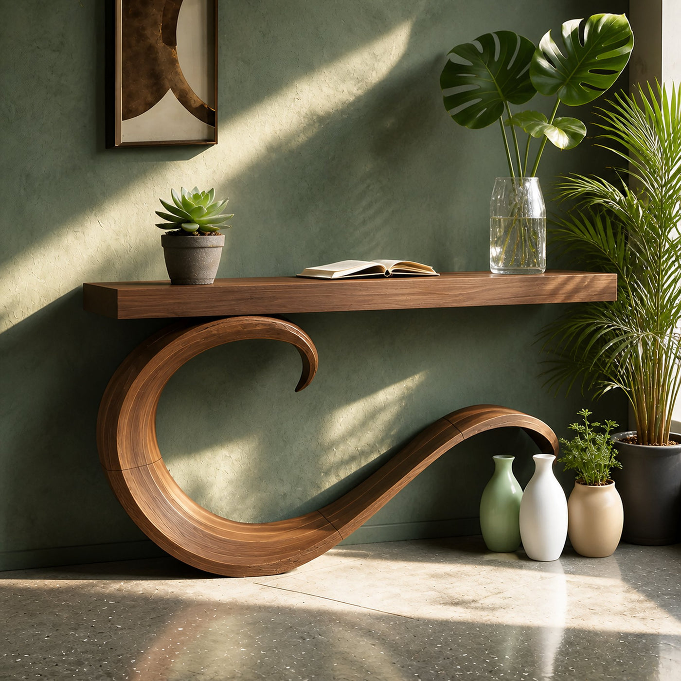 Handcrafted Sculptural Live Edge Console Table For Luxury Living Room