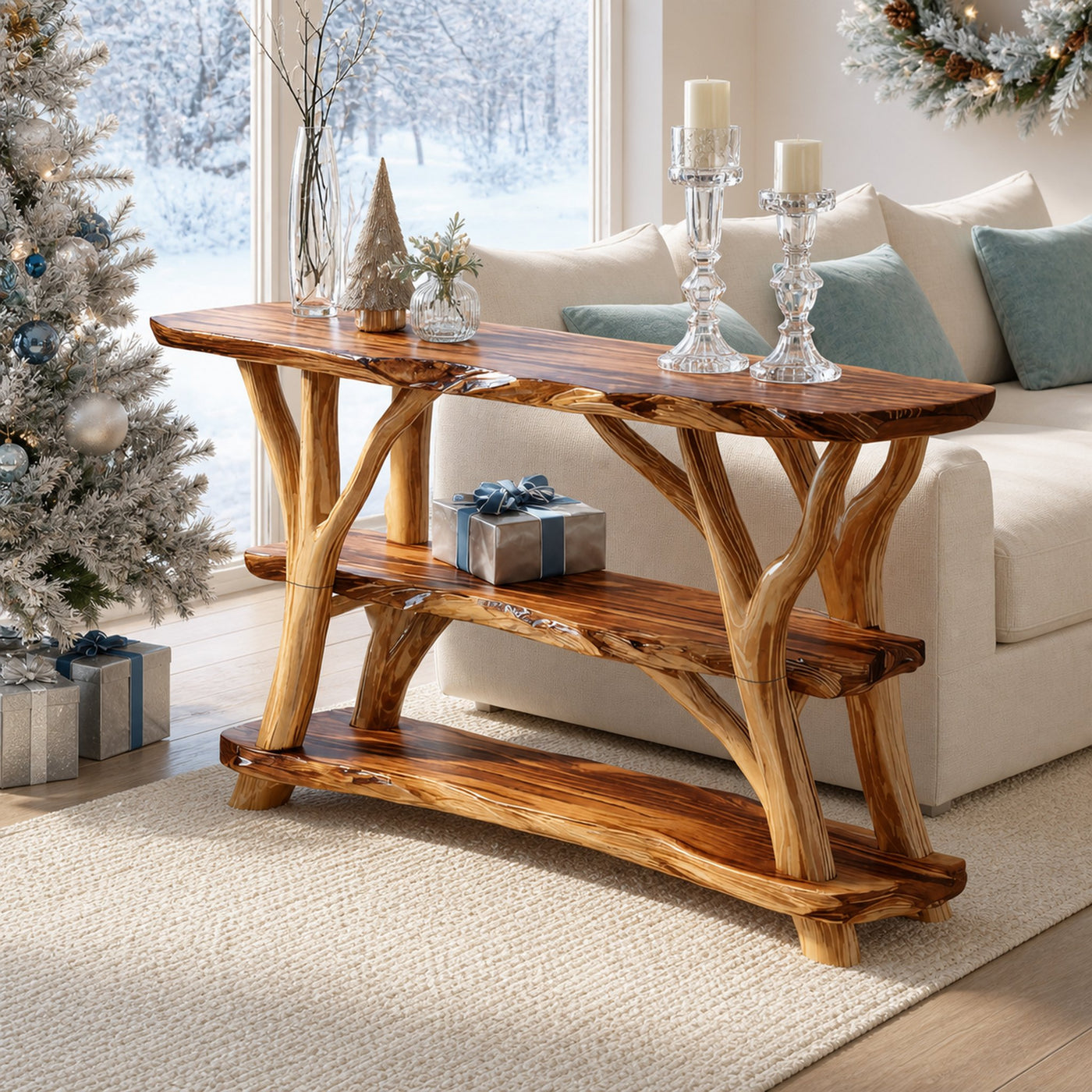 Handcrafted Solid Wood Console Table For Bedroom Decor Xmas Home Furniture