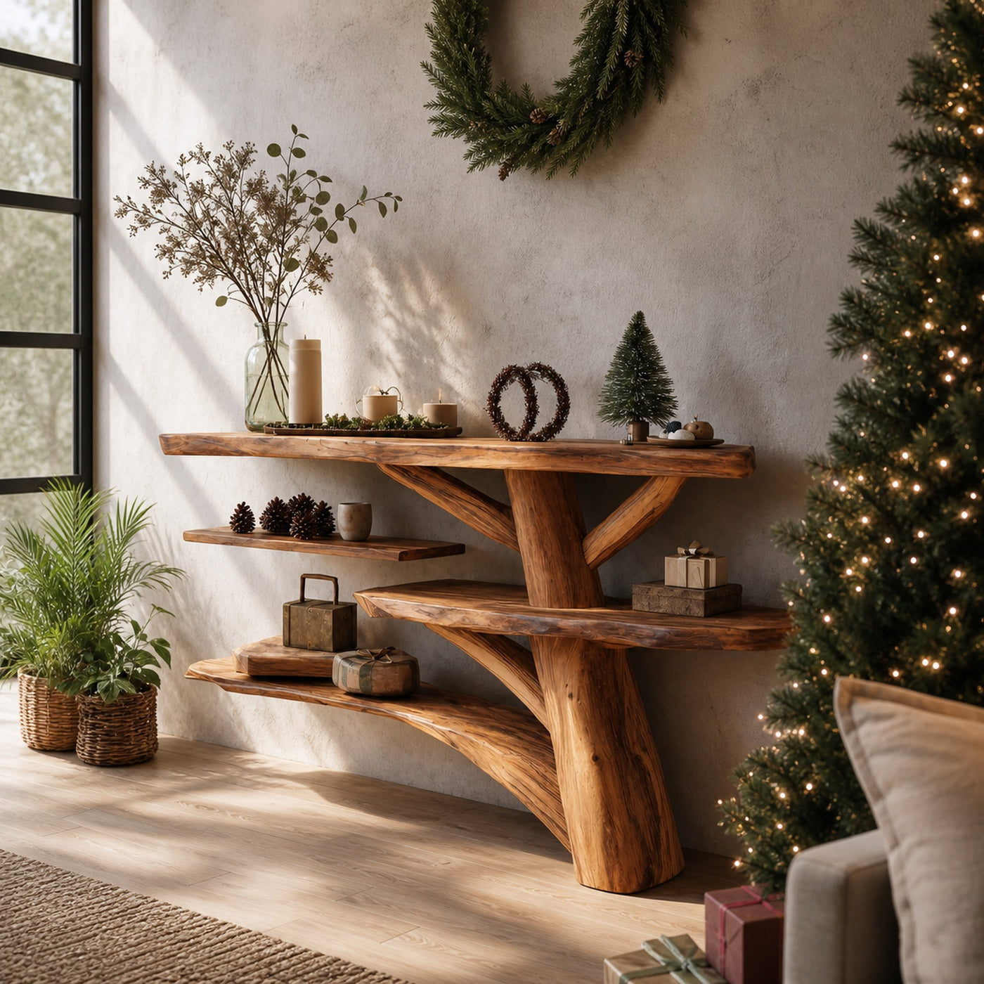 Handcrafted Solid Wood Console Table For Christmas Entryway Seasonal Decor