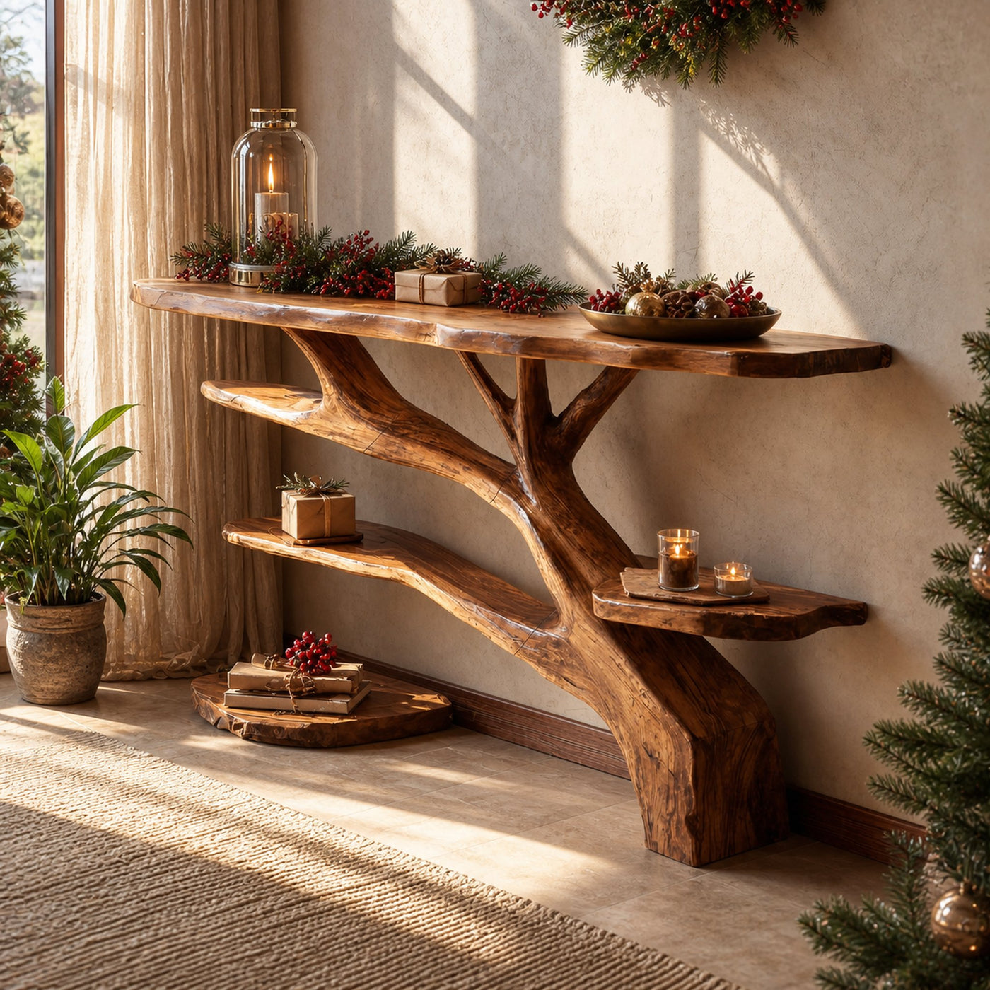 Handcrafted Solid Wood Console Table For Christmas Furniture Decor