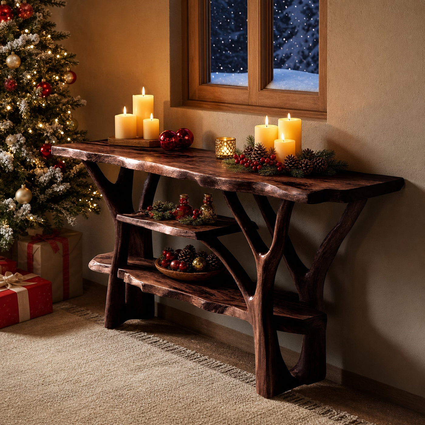 Handcrafted Solid Wood Console Table For Christmas Furniture Entryway Decor - product view 7