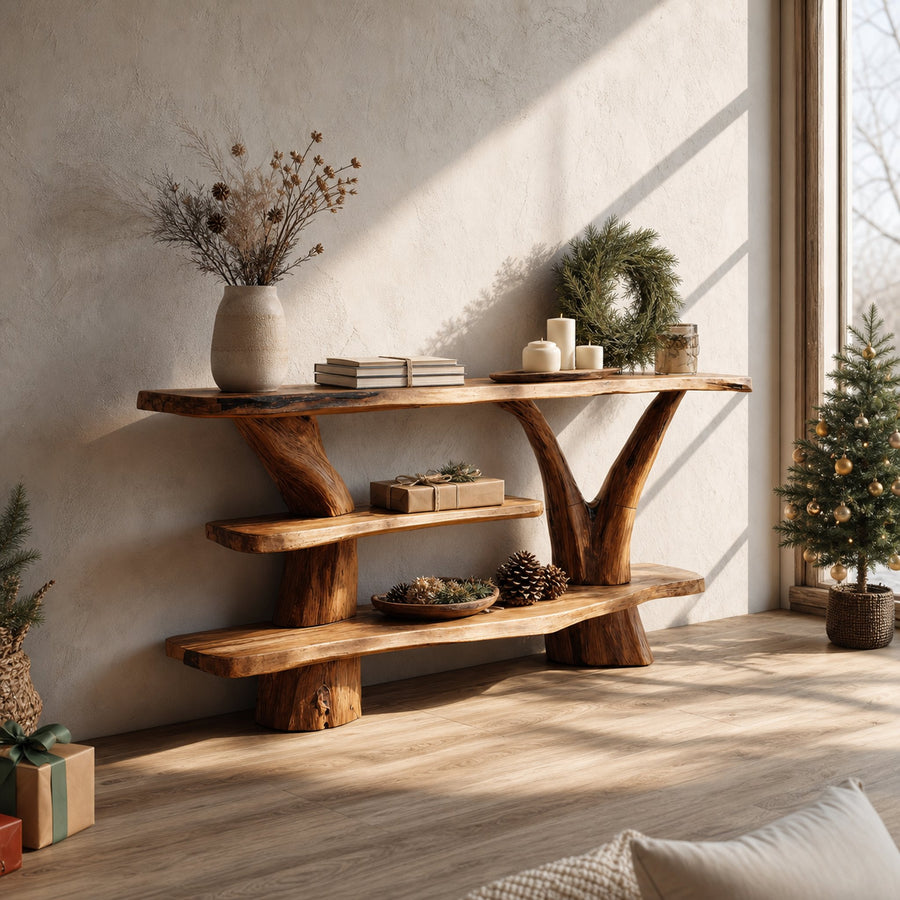 Handcrafted Solid Wood Console Table For Holiday Bedroom Christmas Design