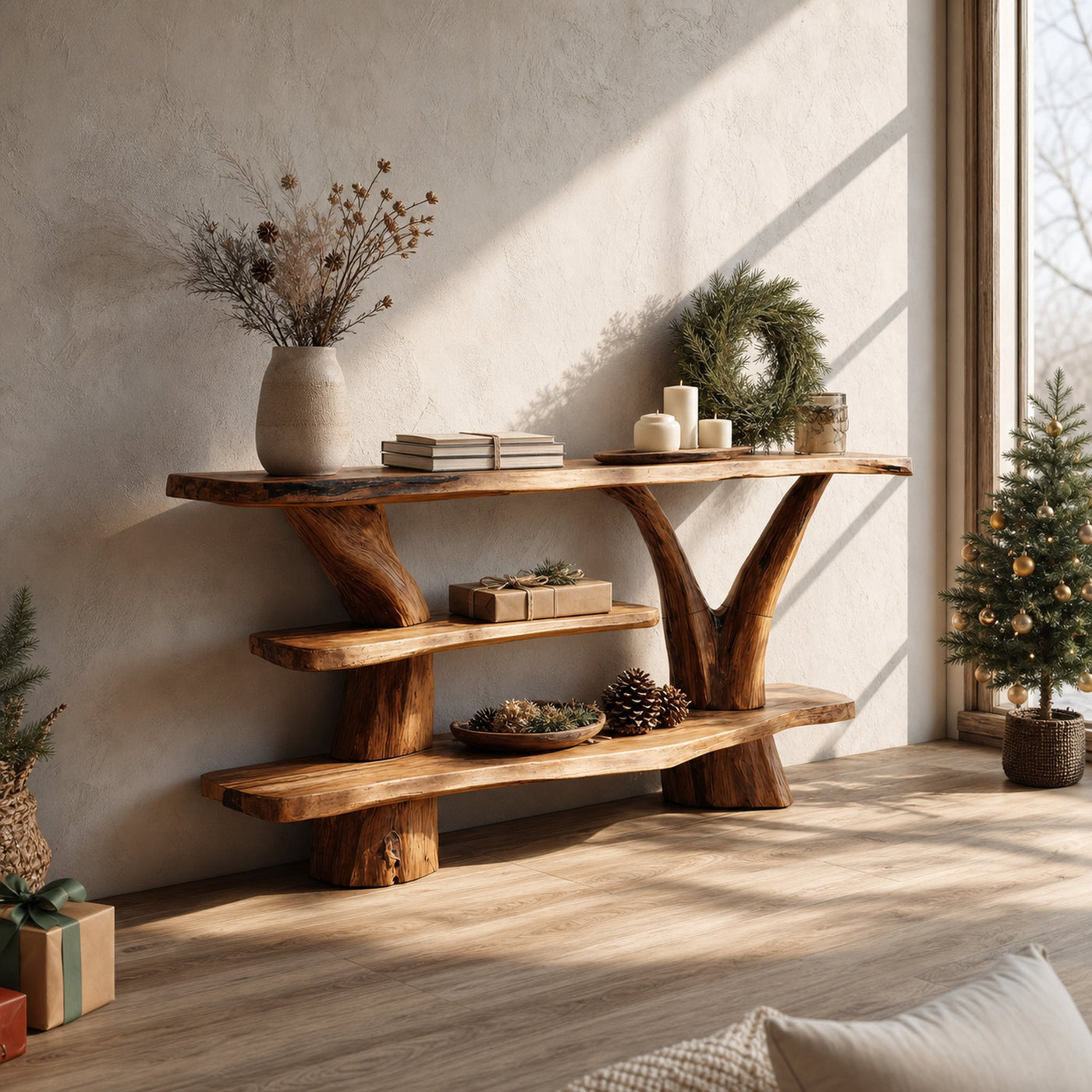 Handcrafted Solid Wood Console Table For Holiday Bedroom Christmas Design