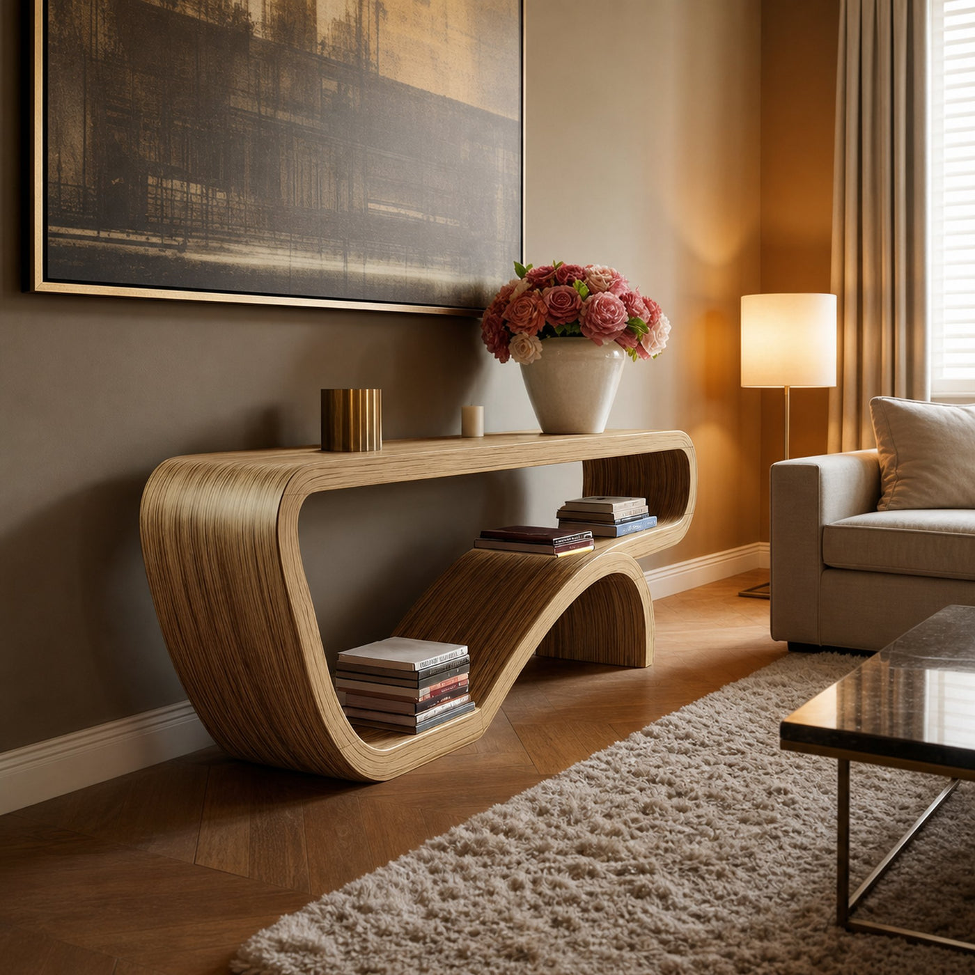 Handcrafted Solid Wood Console Table Organic Design For Bedroom Decor - product view 5