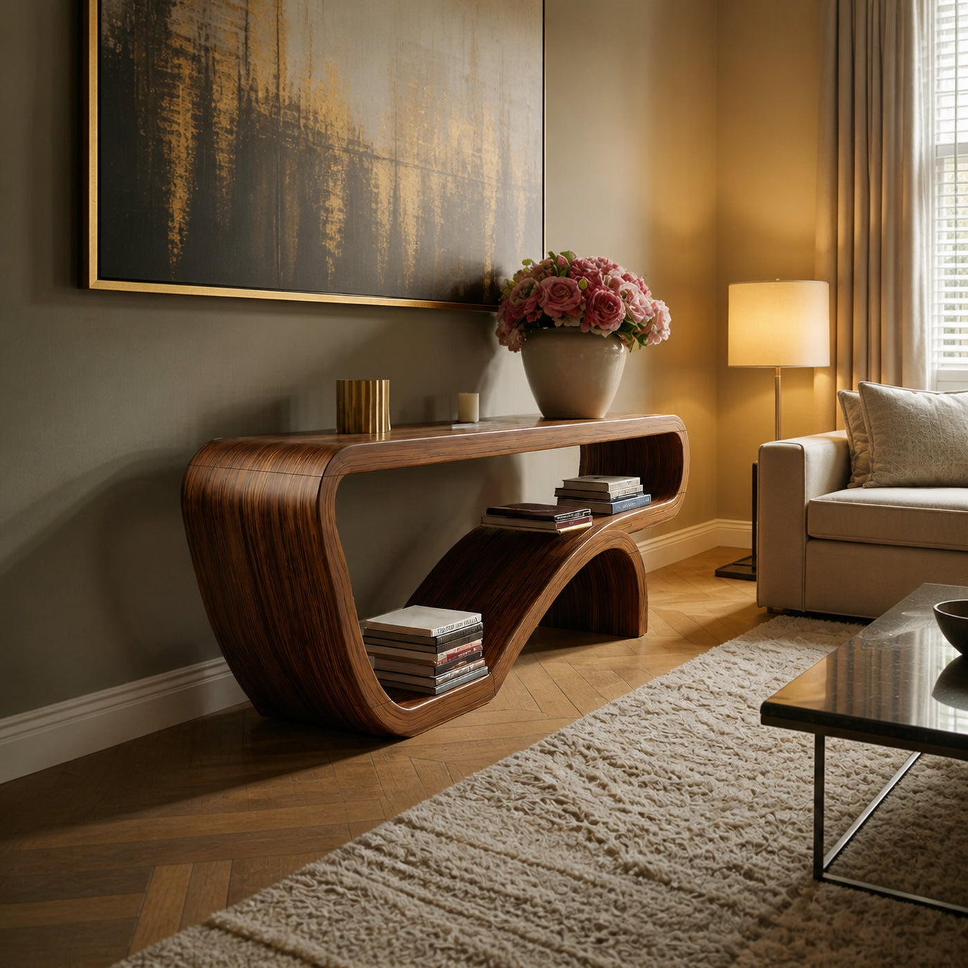 Handcrafted Solid Wood Console Table Organic Design For Bedroom Decor - product view 6