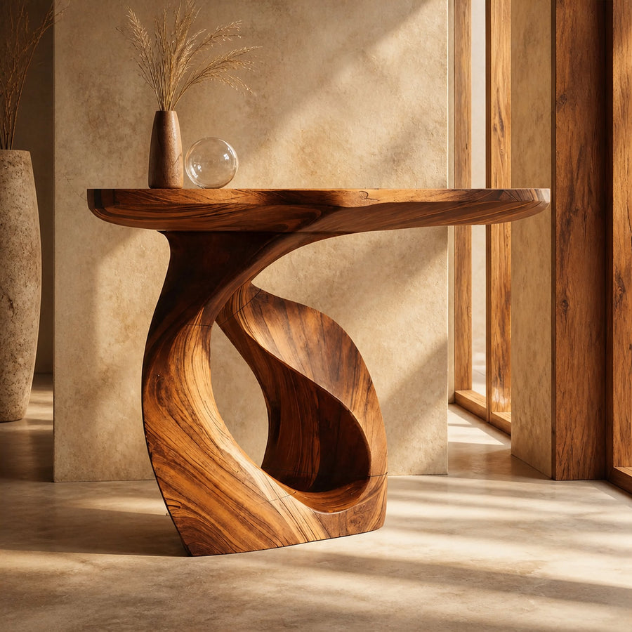 Handcrafted Solid Wood Console Table Organic Design For Entryway Decor
