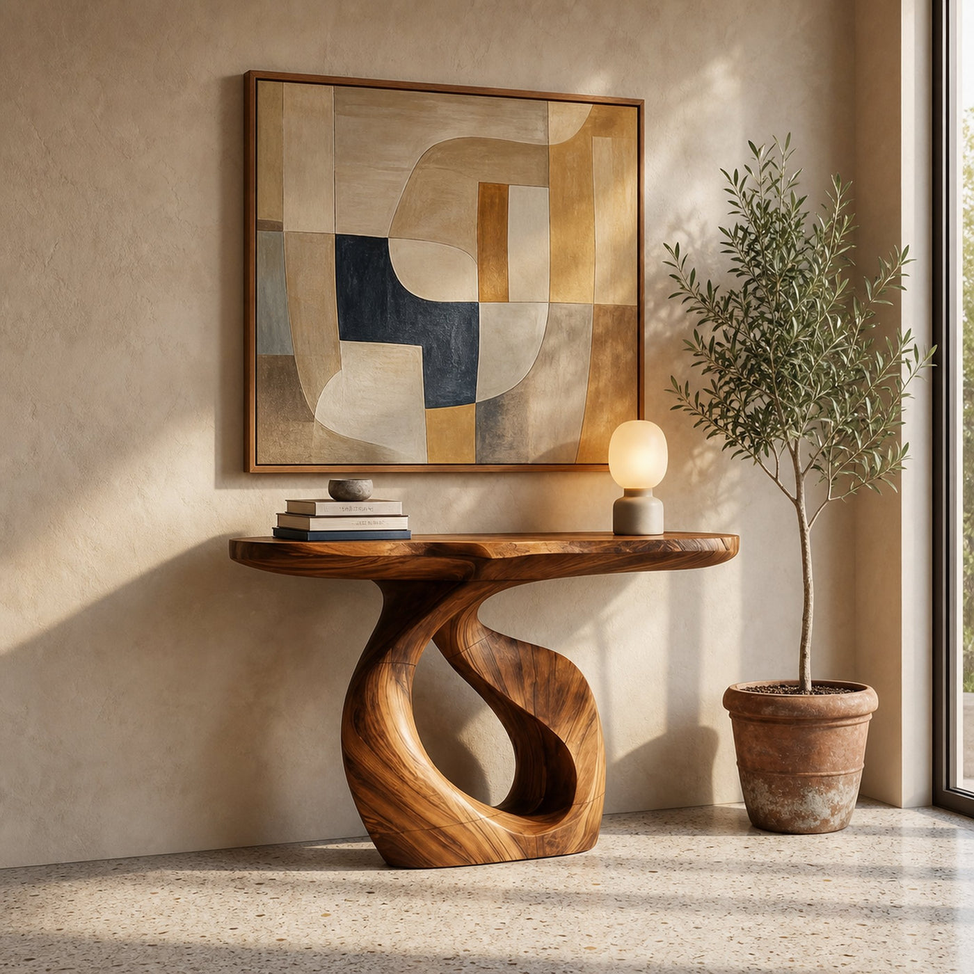 Handcrafted Solid Wood Console Table Organic Design For Entryway Decor - product view 2