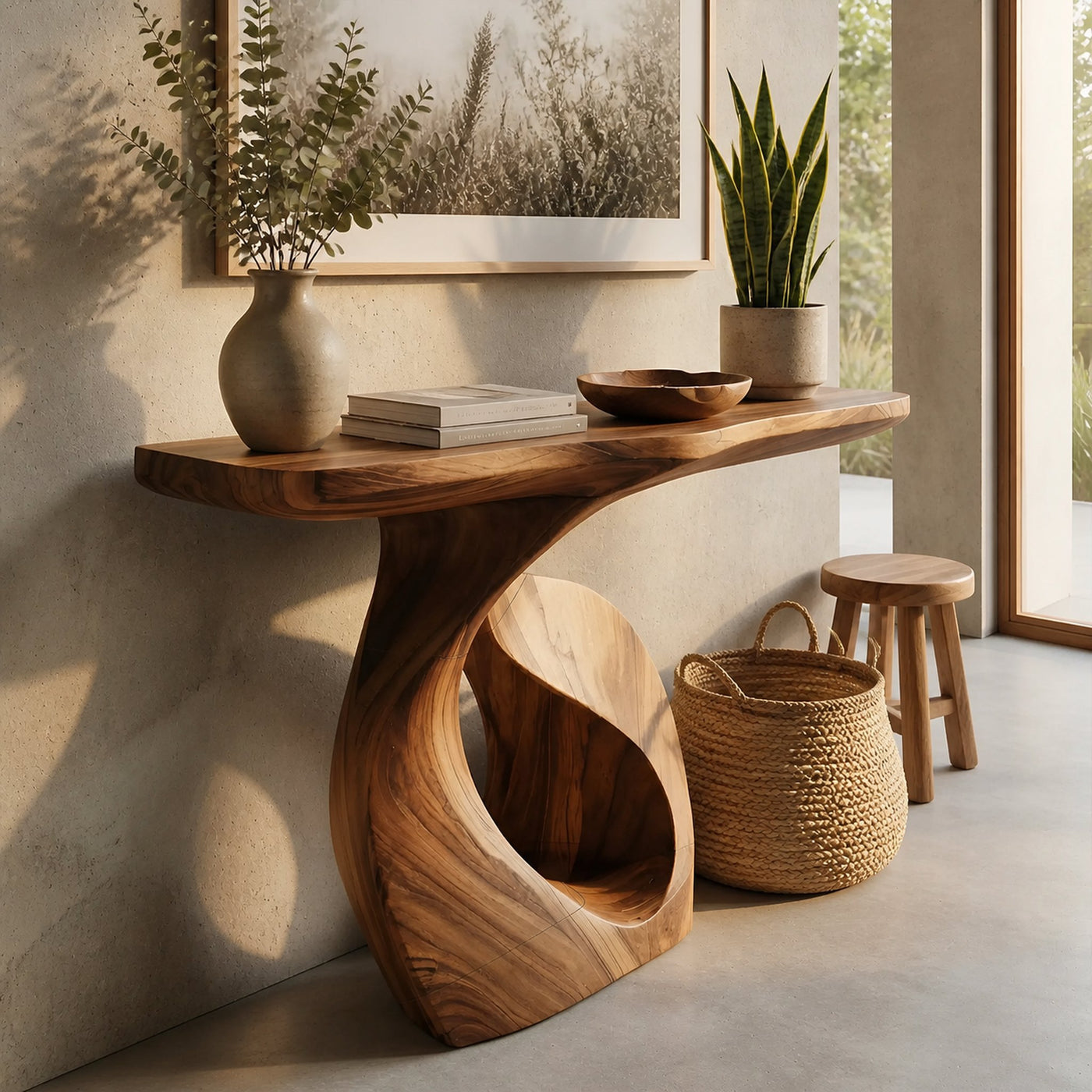 Handcrafted Solid Wood Console Table Organic Design For Entryway Decor - product view 3