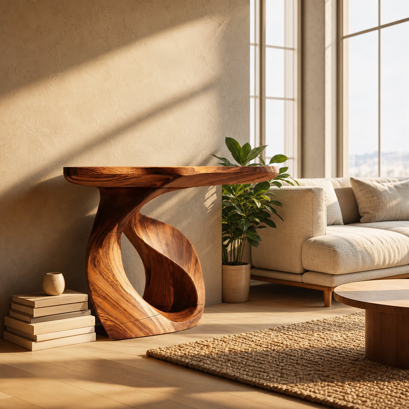 Handcrafted Solid Wood Console Table Organic Design For Entryway Decor - product view 6