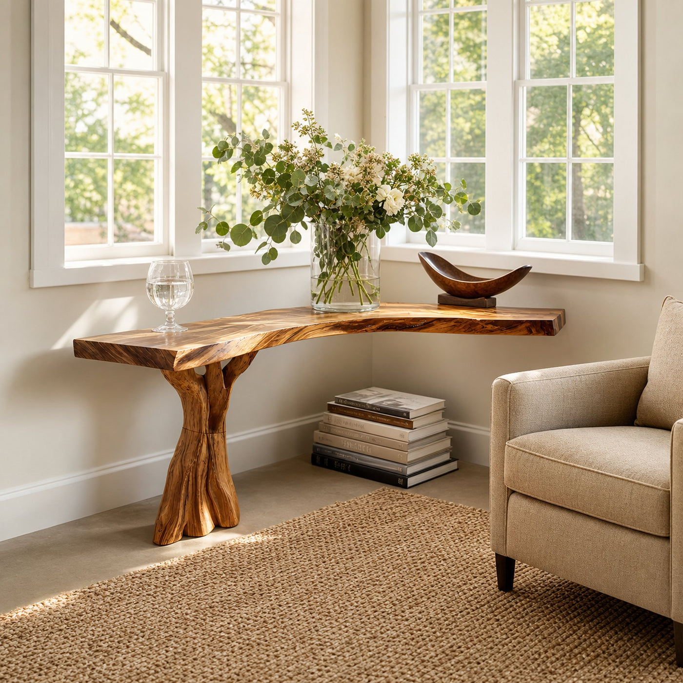 Handcrafted Solid Wood Console Table Sculptural Design For Entryway Decor - product view 6