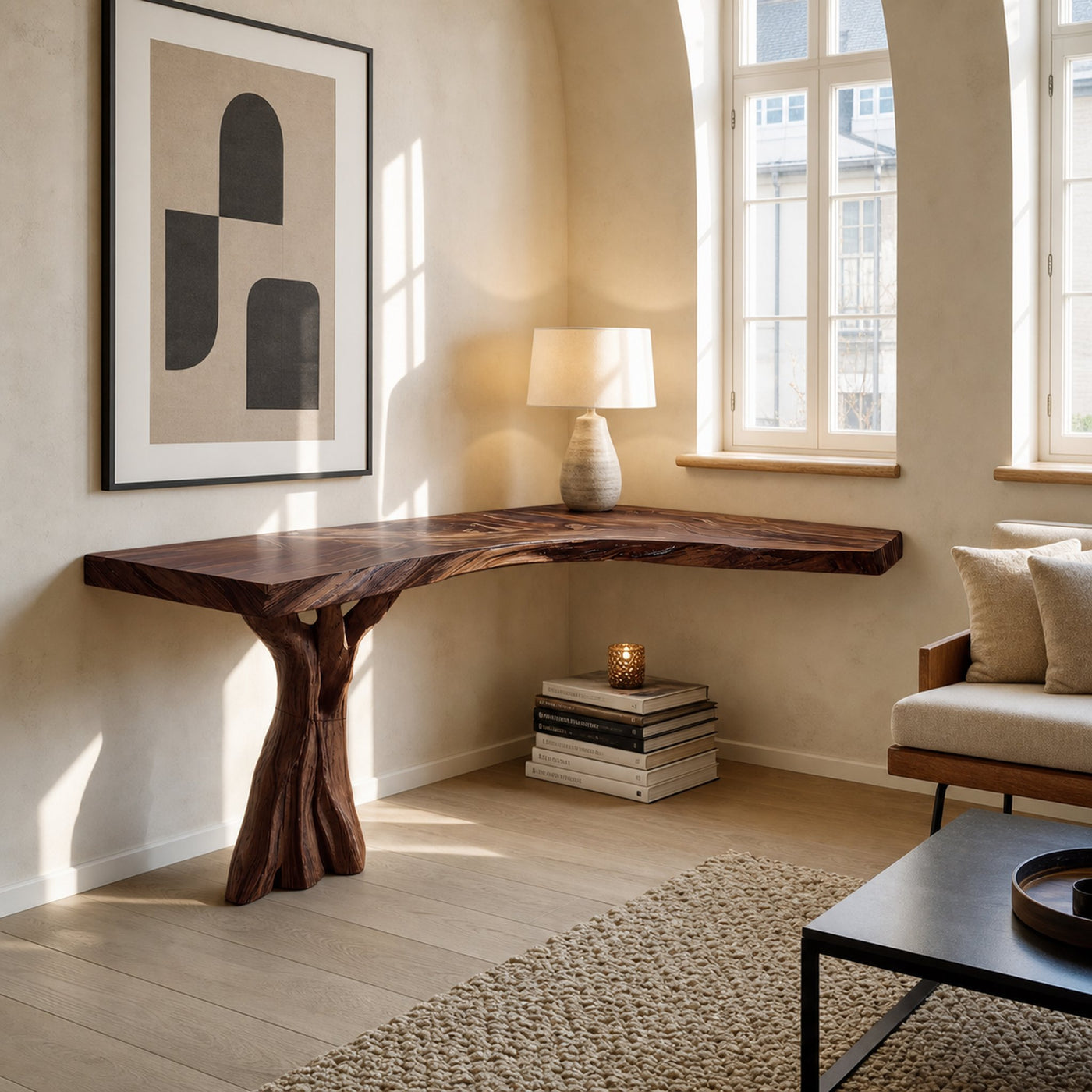 Handcrafted Solid Wood Console Table Sculptural Design For Entryway Decor - product view 7