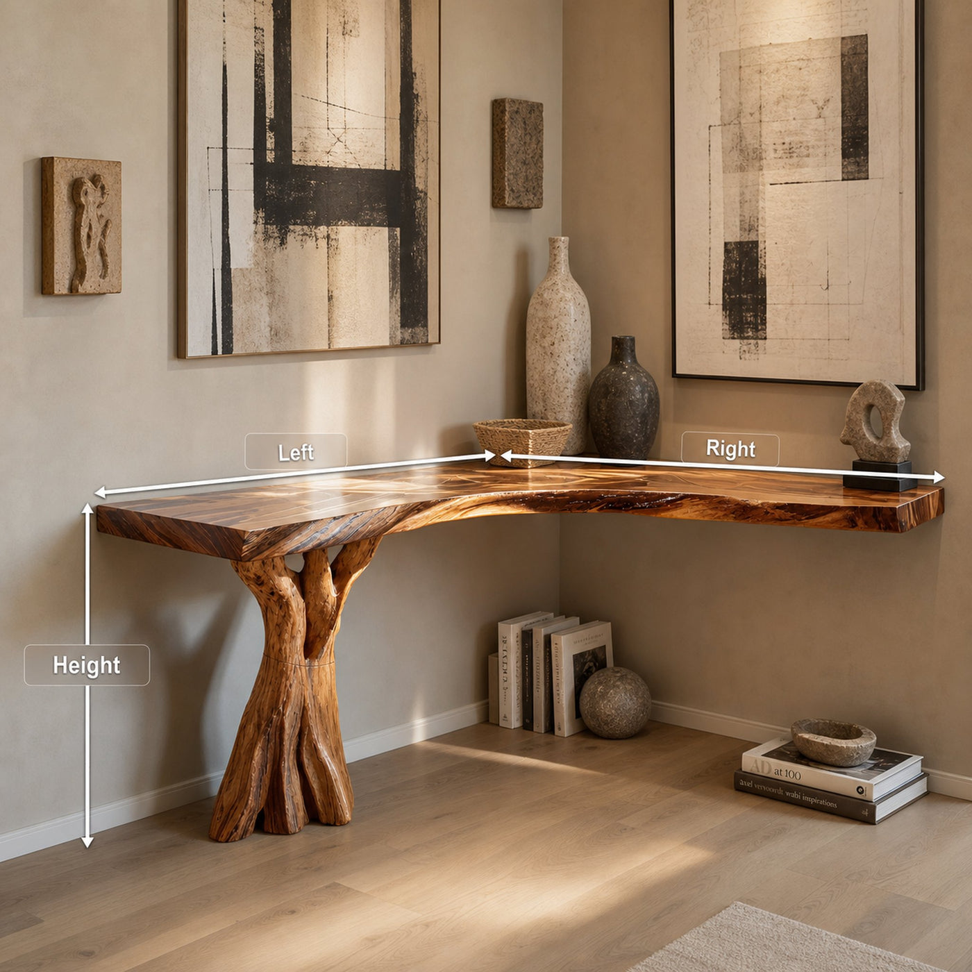 Handcrafted Solid Wood Console Table Sculptural Design For Entryway Decor - product view 8