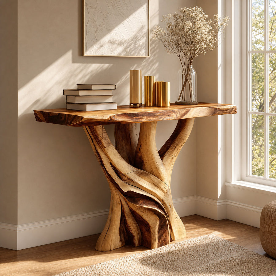Handcrafted Solid Wood Console Table Sculptural Live Edge For Living Room