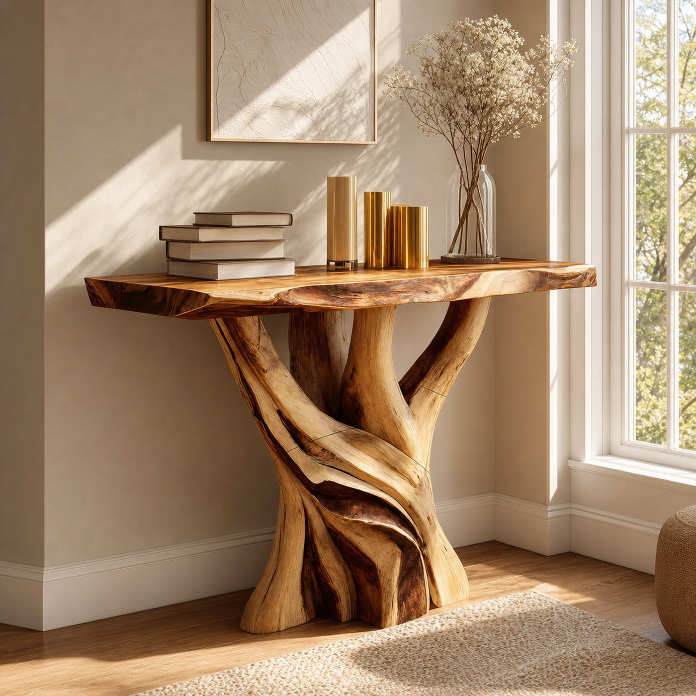 Handcrafted Solid Wood Console Table Sculptural Live Edge For Living Room