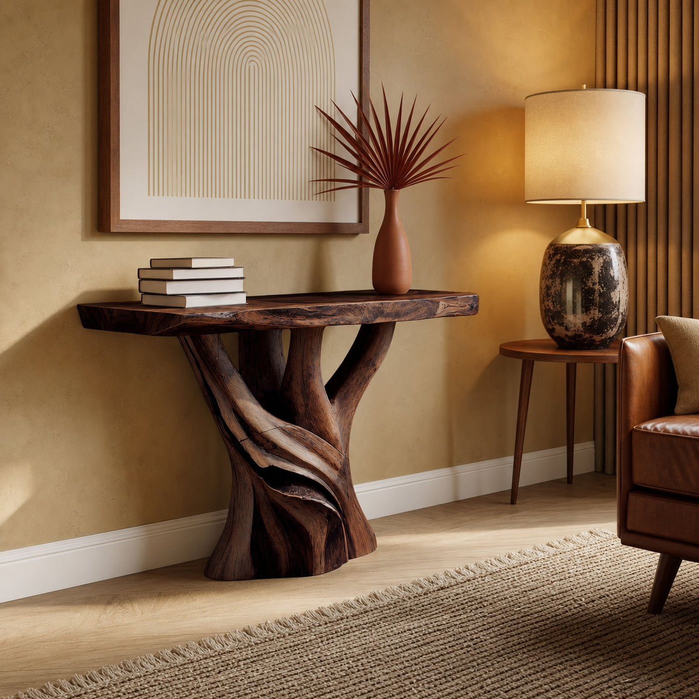 Handcrafted Solid Wood Console Table Sculptural Live Edge For Living Room - product view 7
