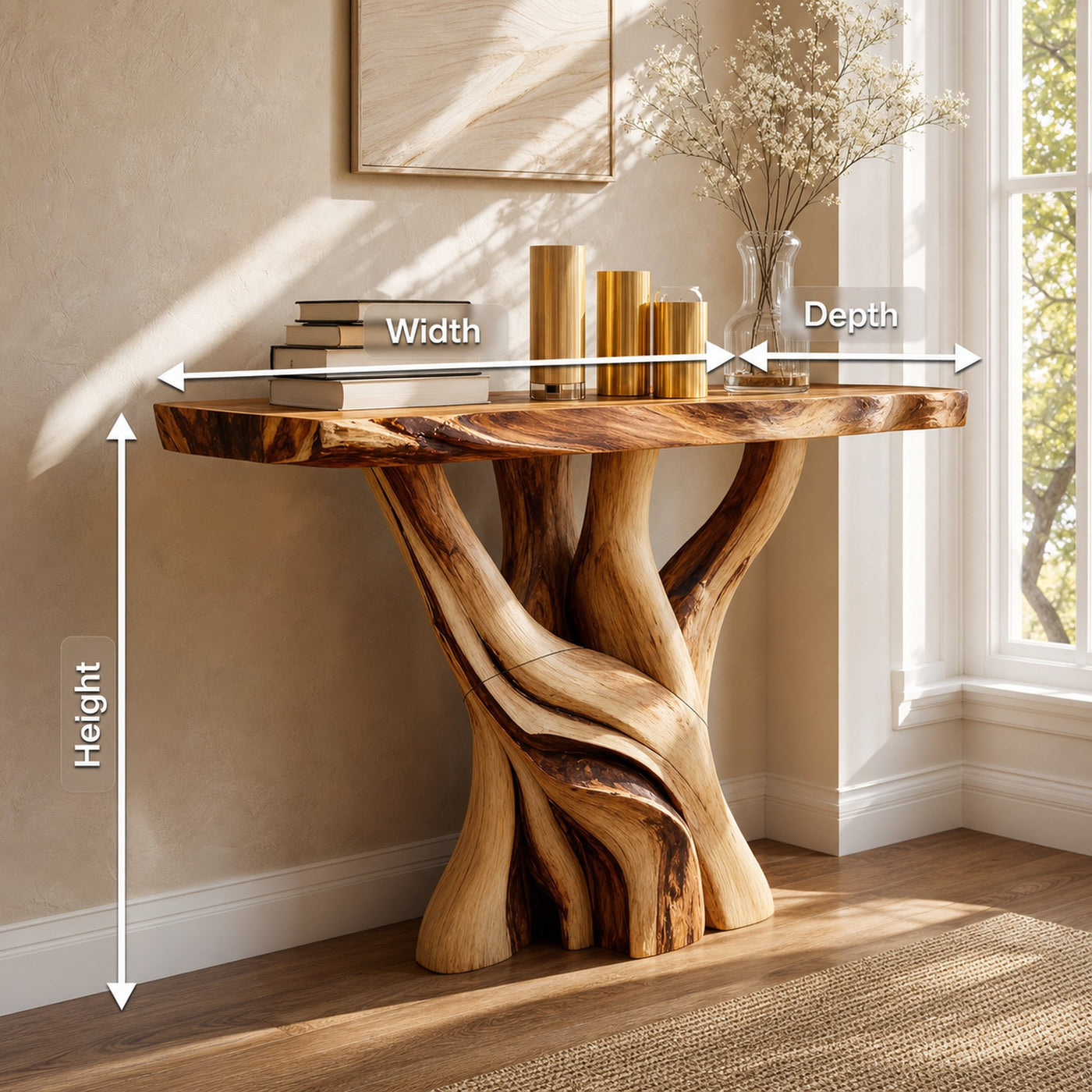 Handcrafted Solid Wood Console Table Sculptural Live Edge For Living Room - product view 8
