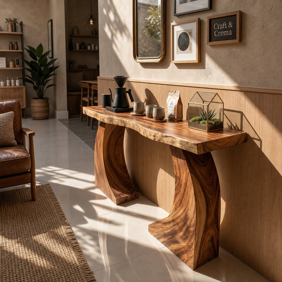 Handcrafted Wood Console Table For Coffee Bar Styling