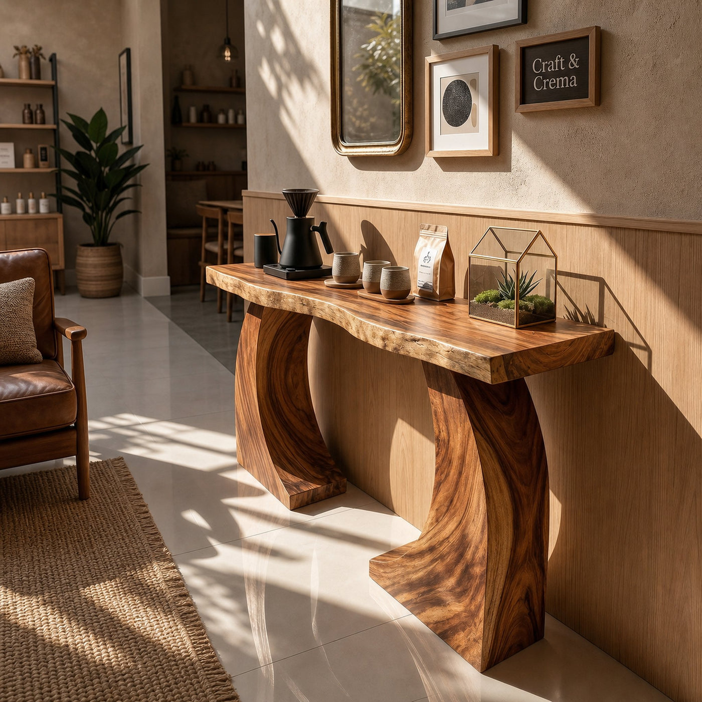 Handcrafted Wood Console Table For Coffee Bar Styling
