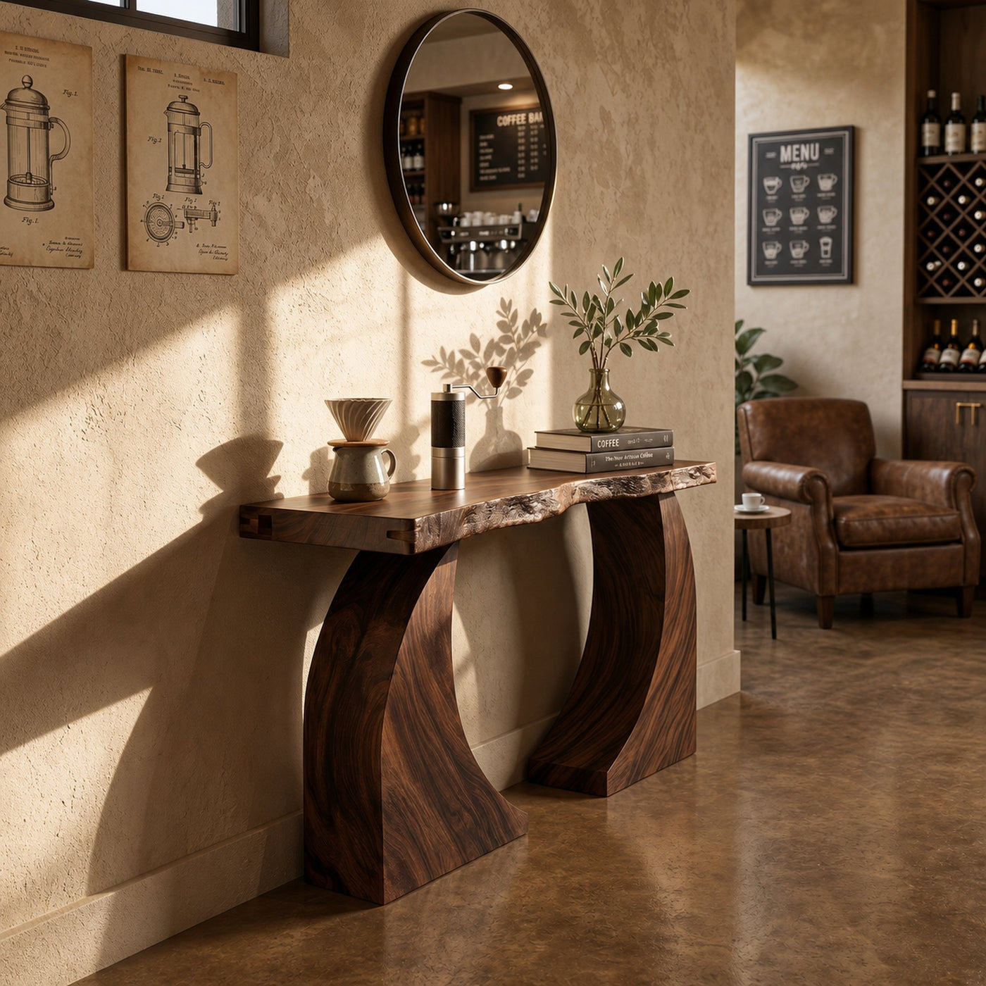 Handcrafted Wood Console Table For Coffee Bar Styling - product view 7