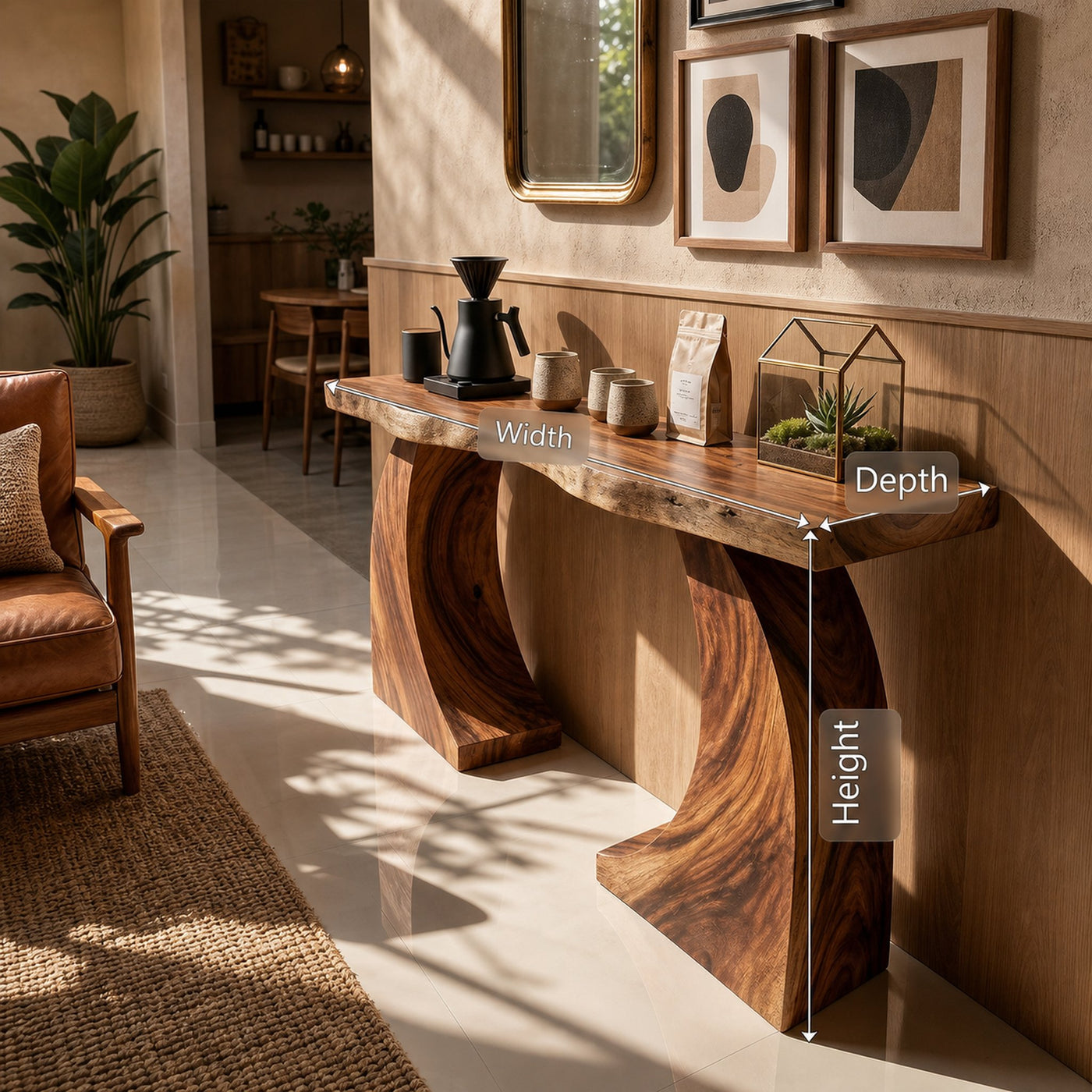 Handcrafted Wood Console Table For Coffee Bar Styling - product view 8