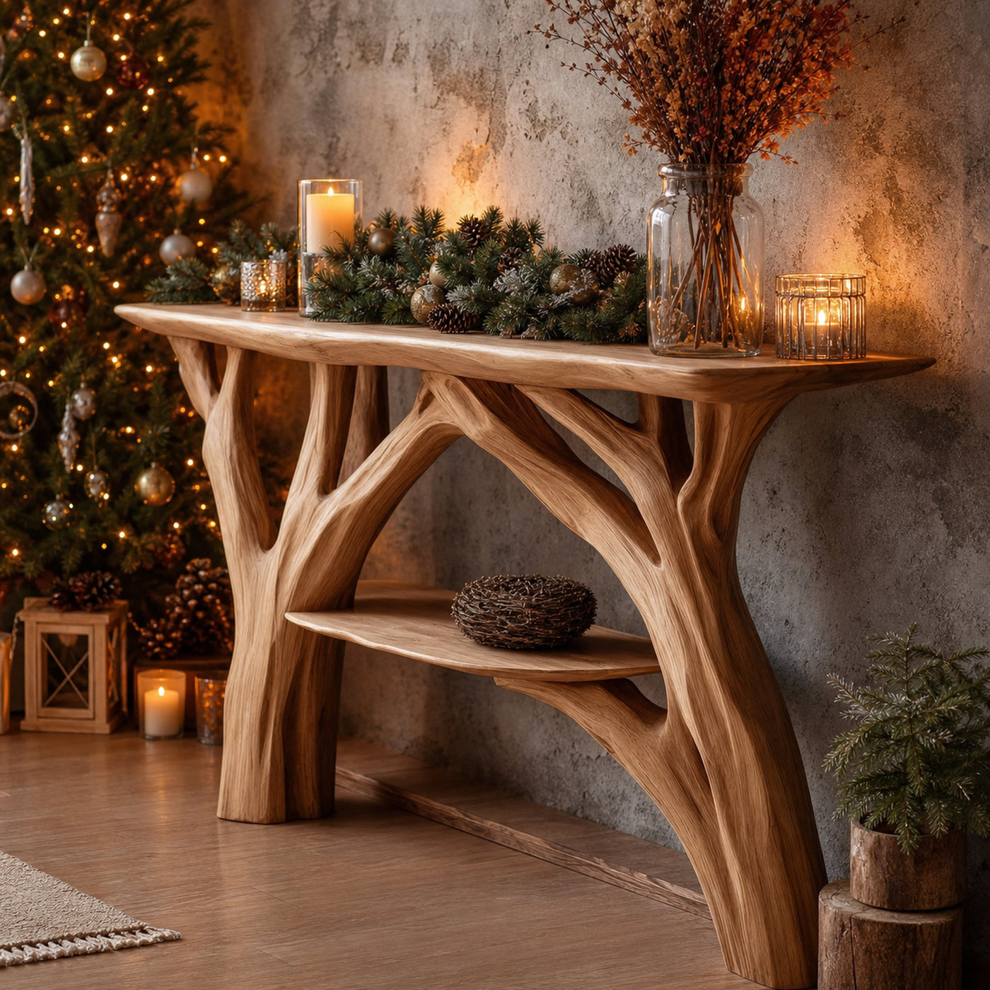 Handcrafted Wooden Console Table For Christmas Furniture Style
