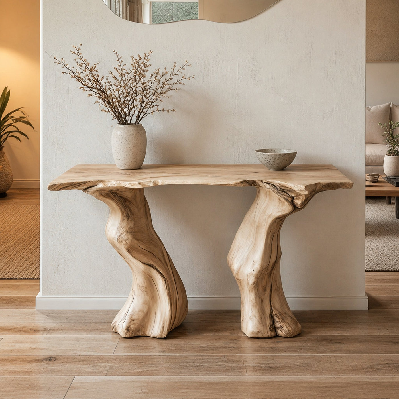 Handcrafted Wooden Console Table Living Room Interior Feature Accent