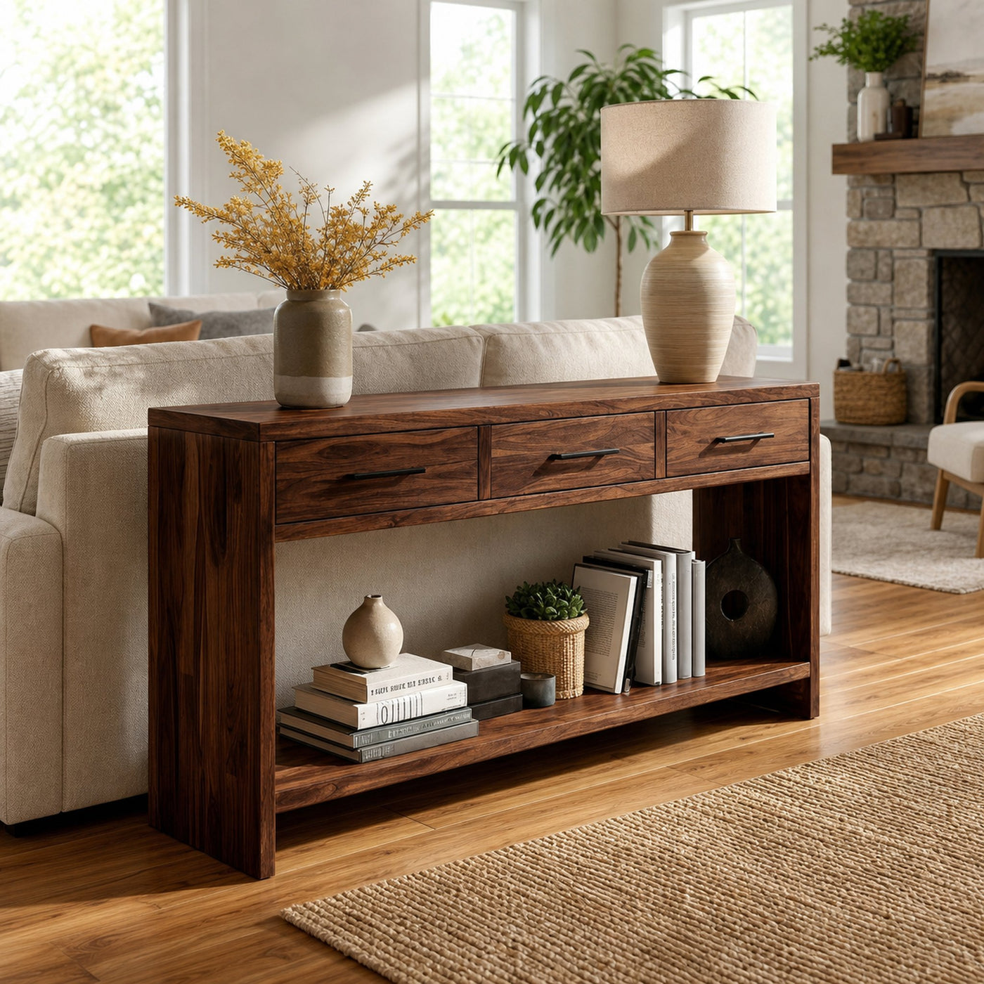 Handcrafted Wooden Console Table With Drawers For Living Room - product view 7
