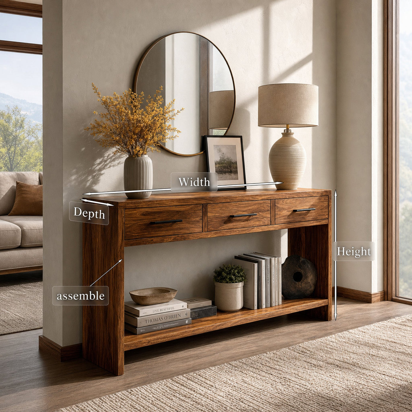 Handcrafted Wooden Console Table With Drawers For Living Room - product view 8