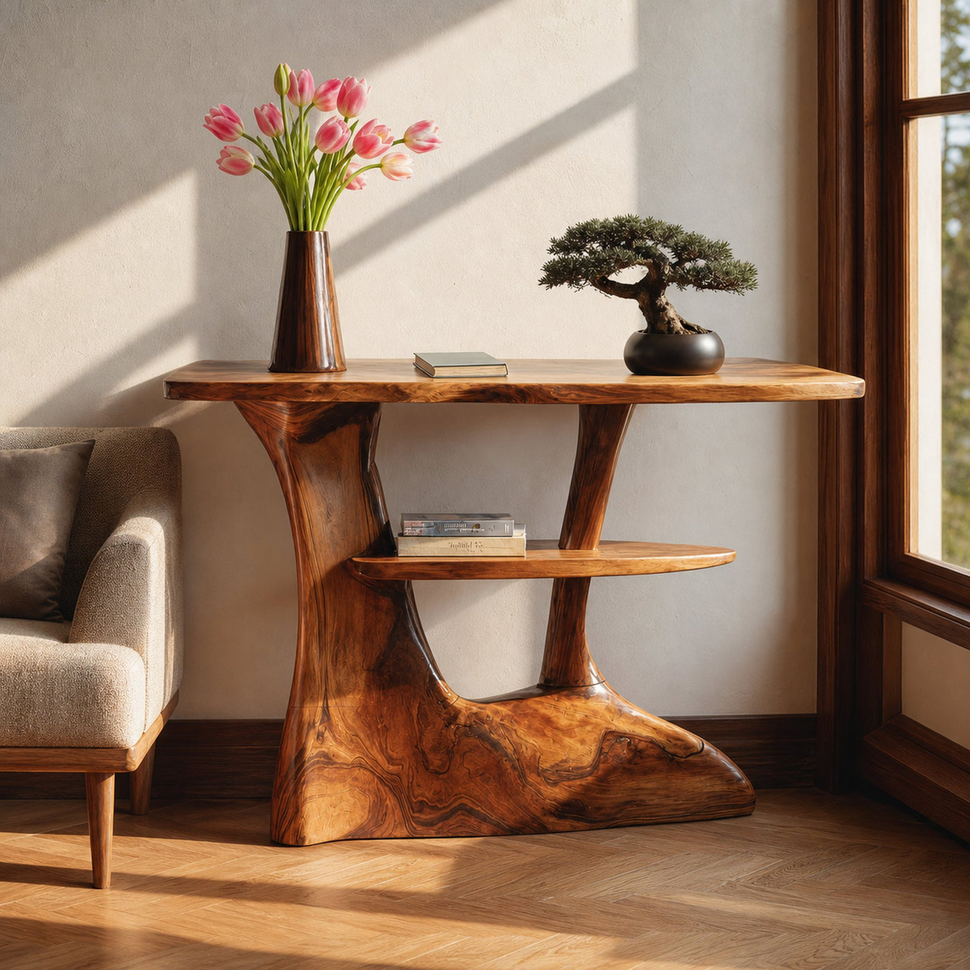 Handcrafted Wooden Entryway Table For Rustic Home Styling