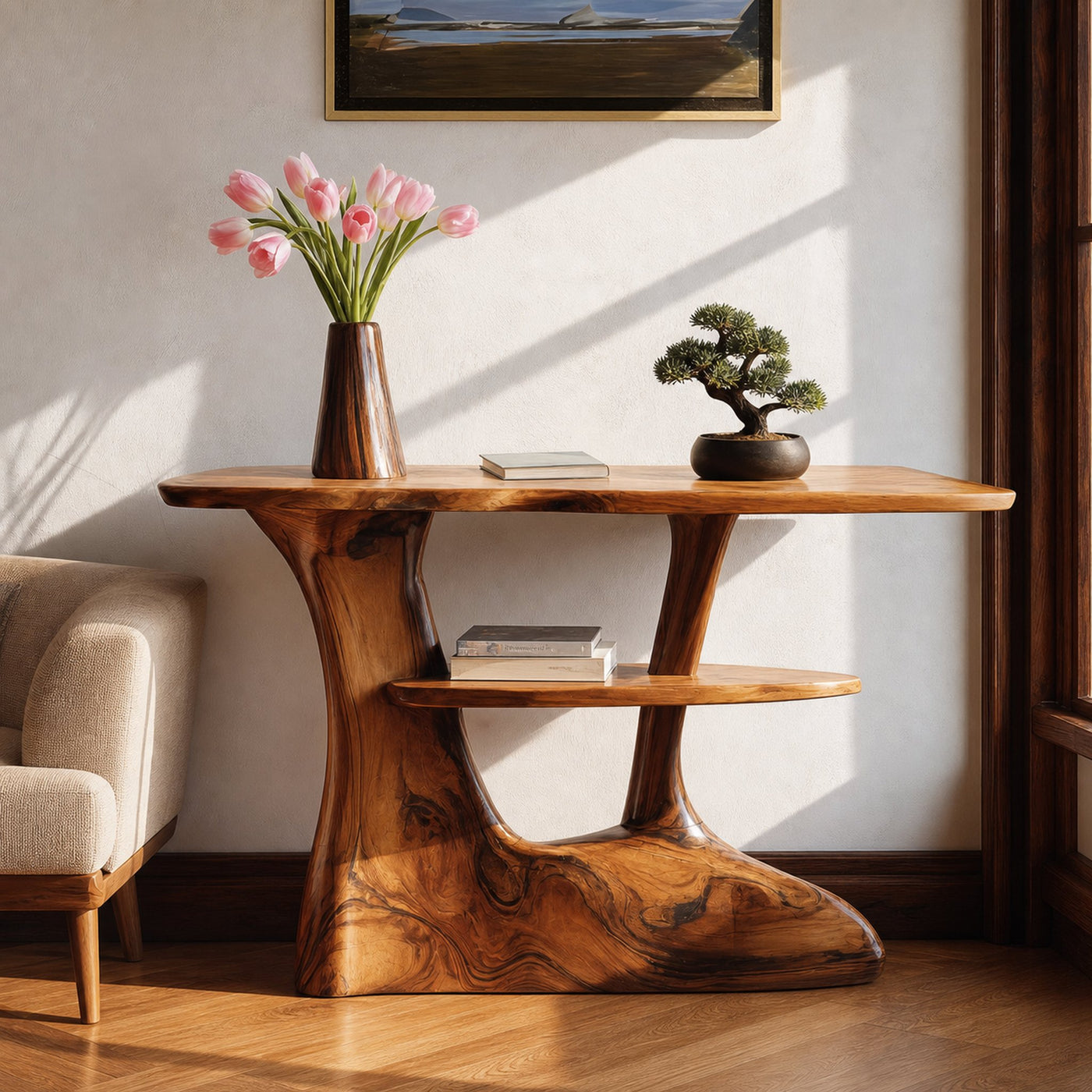 Handcrafted Wooden Entryway Table For Rustic Home Styling - product view 2