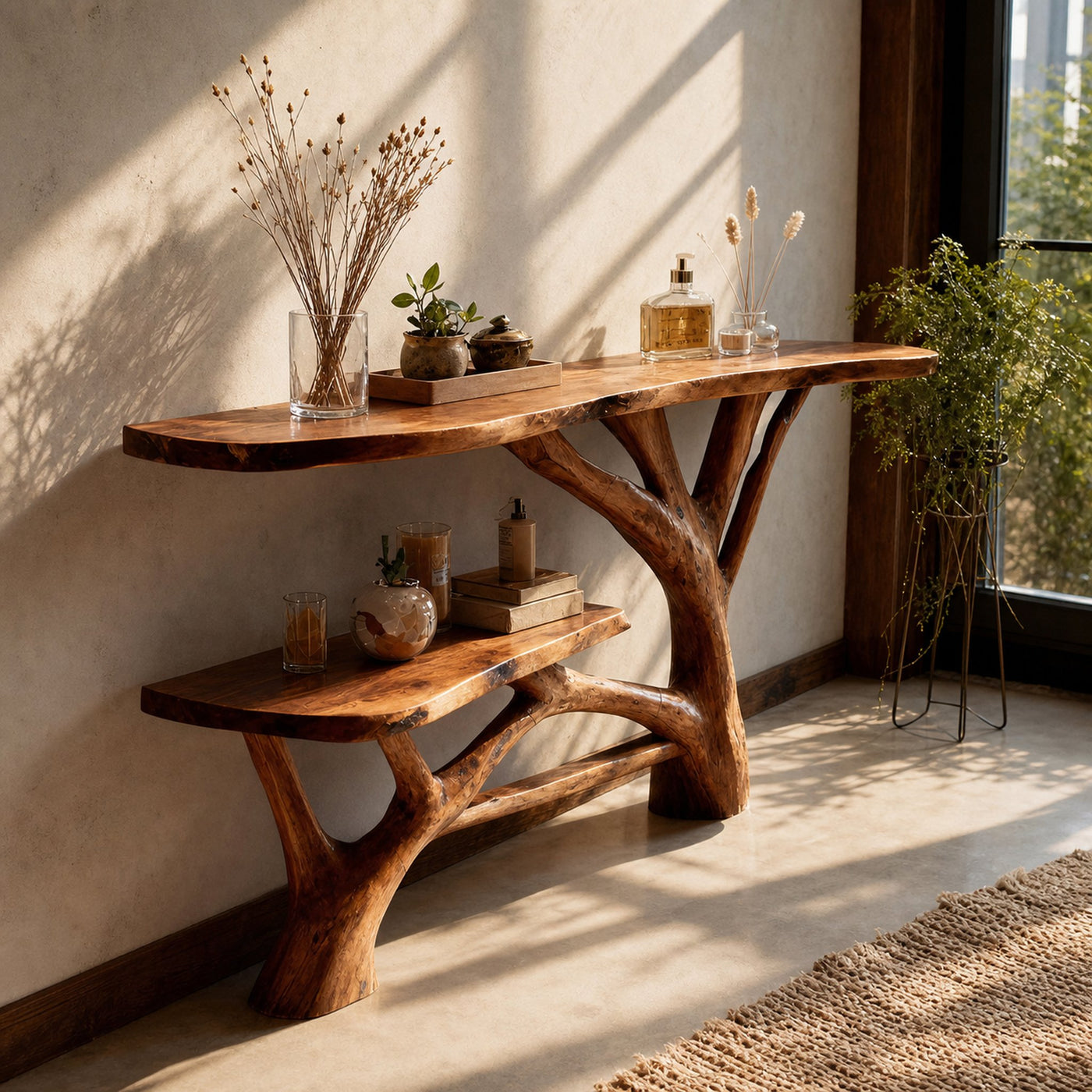 Handcrafted Wooden Live Edge Console Table For Contemporary Furniture Decor