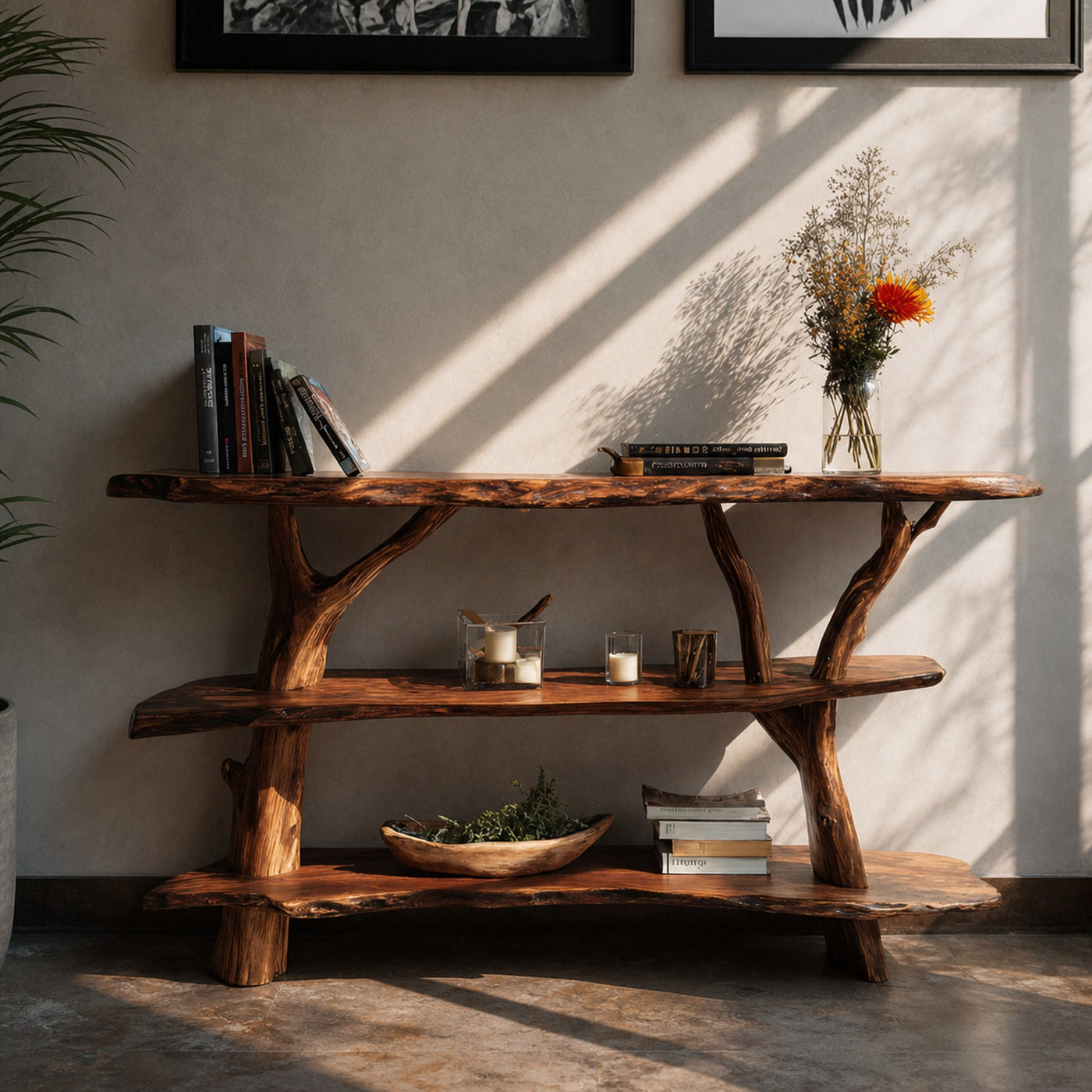 Handcrafted Wooden Live Edge Console Table For Contemporary Living Room