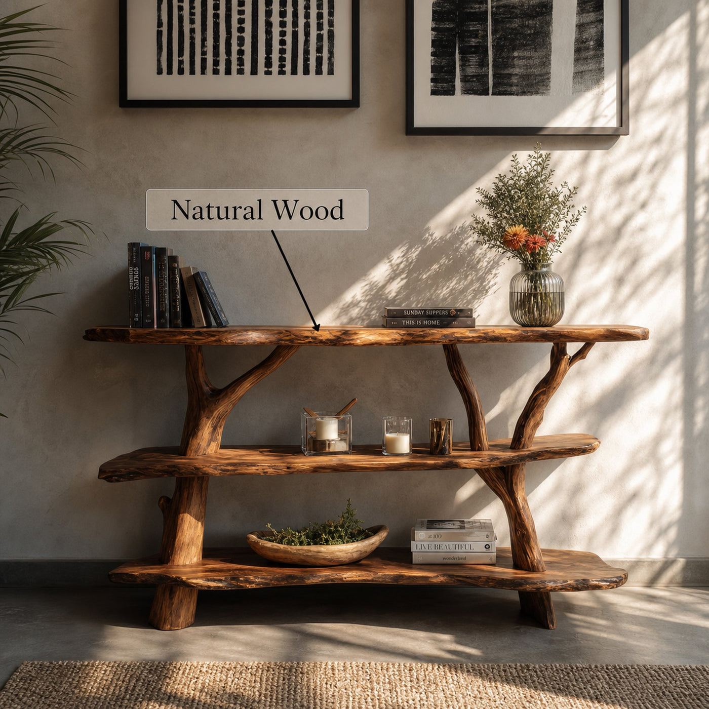 Handcrafted Wooden Live Edge Console Table For Contemporary Living Room - product view 5