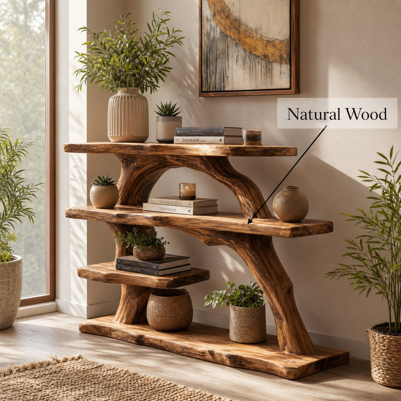 Handcrafted Wooden Live Edge Console Table For Luxury Living Room Decor - product view 5