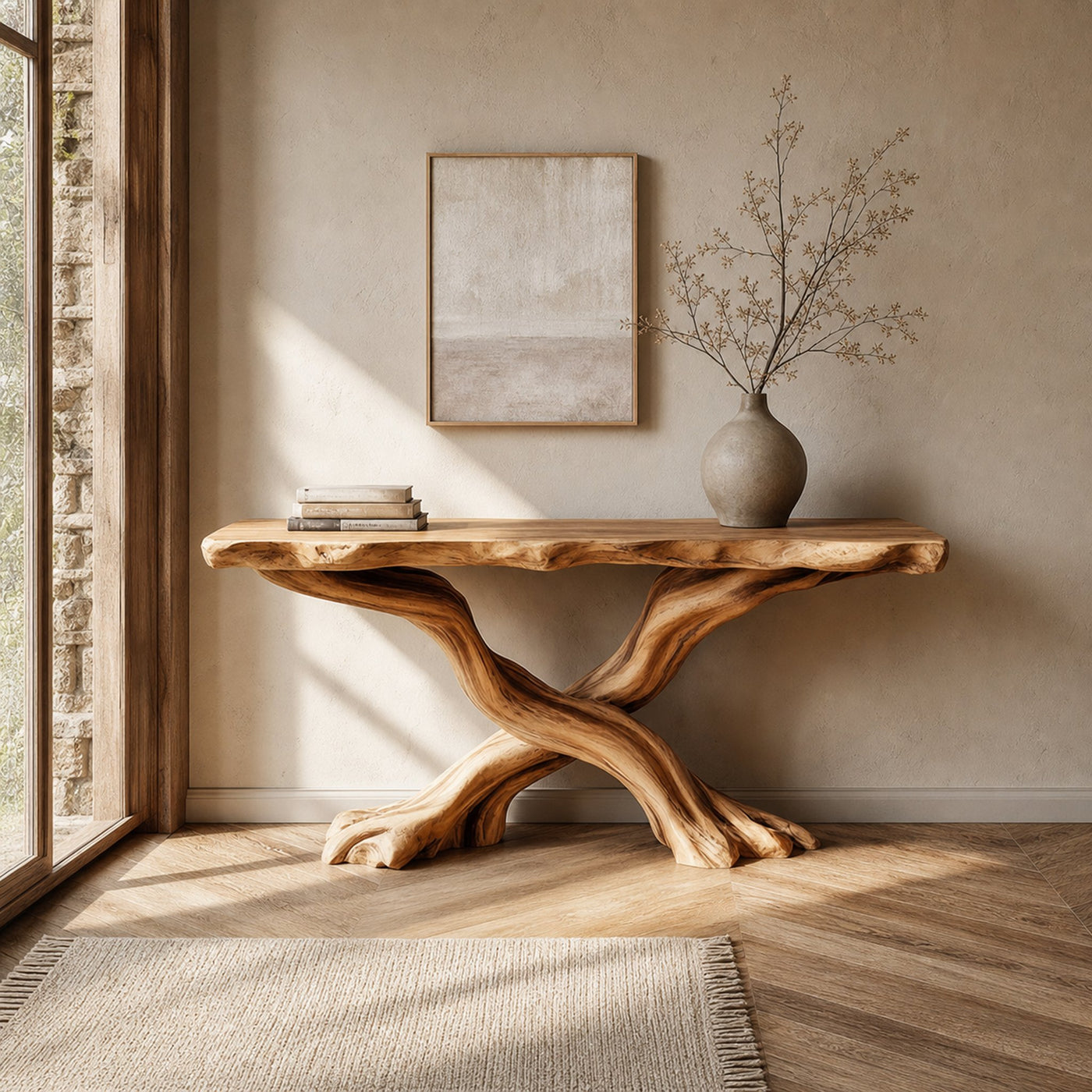 Handmade Console Table Solid Wood Artistic Live Edge Design For Living Room