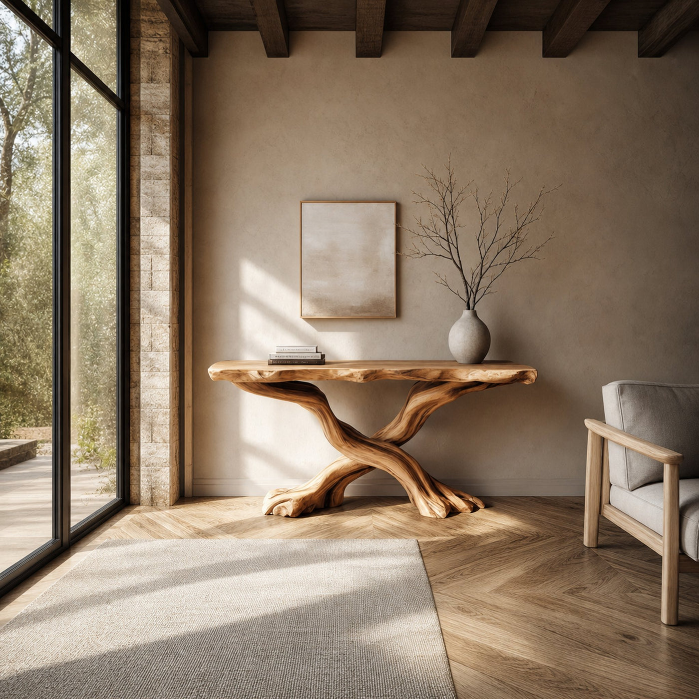 Handmade Console Table Solid Wood Artistic Live Edge Design For Living Room - product view 2