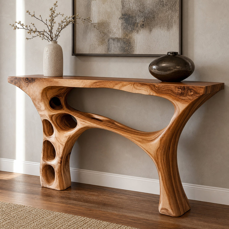 Handmade Organic Sculptural Console Table Solid Wood Decor Home Gift