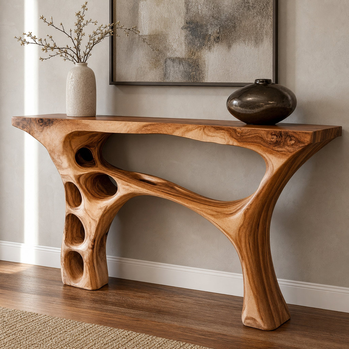 Handmade Organic Sculptural Console Table Solid Wood Decor Home Gift