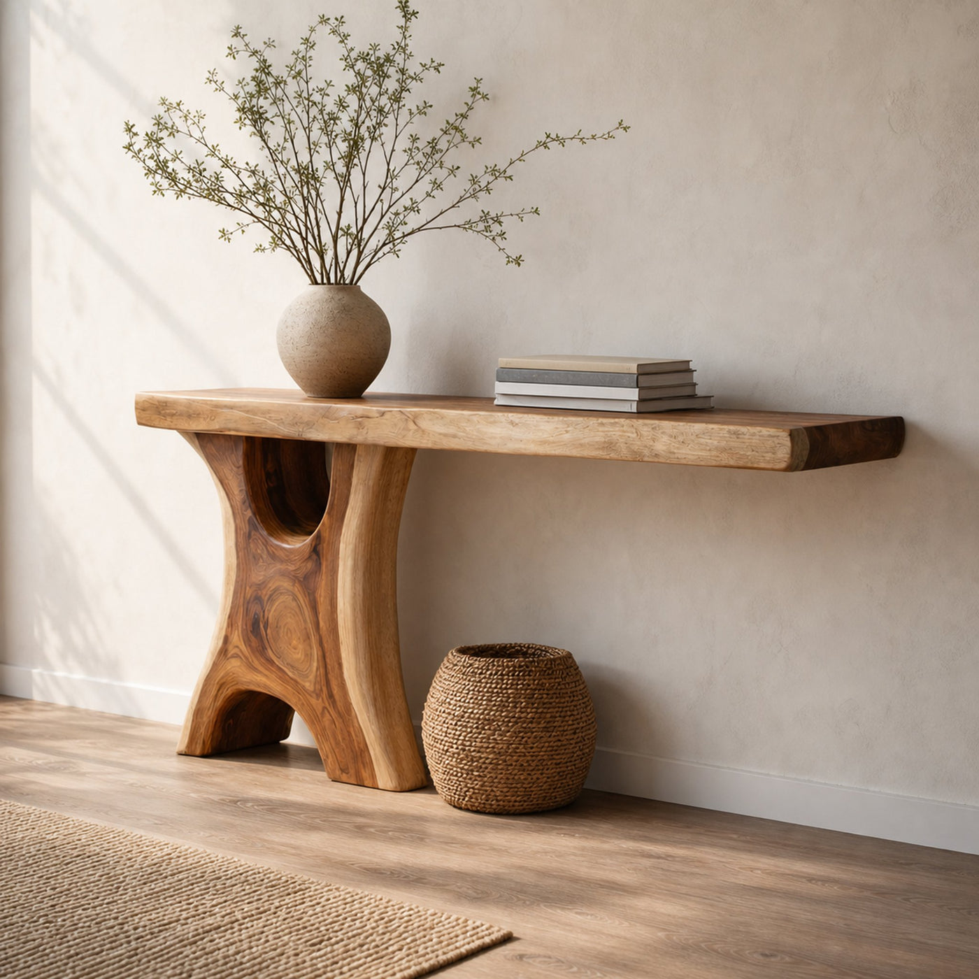Handmade Rustic Console Table Sculptural Wood Design For Hallway Interior