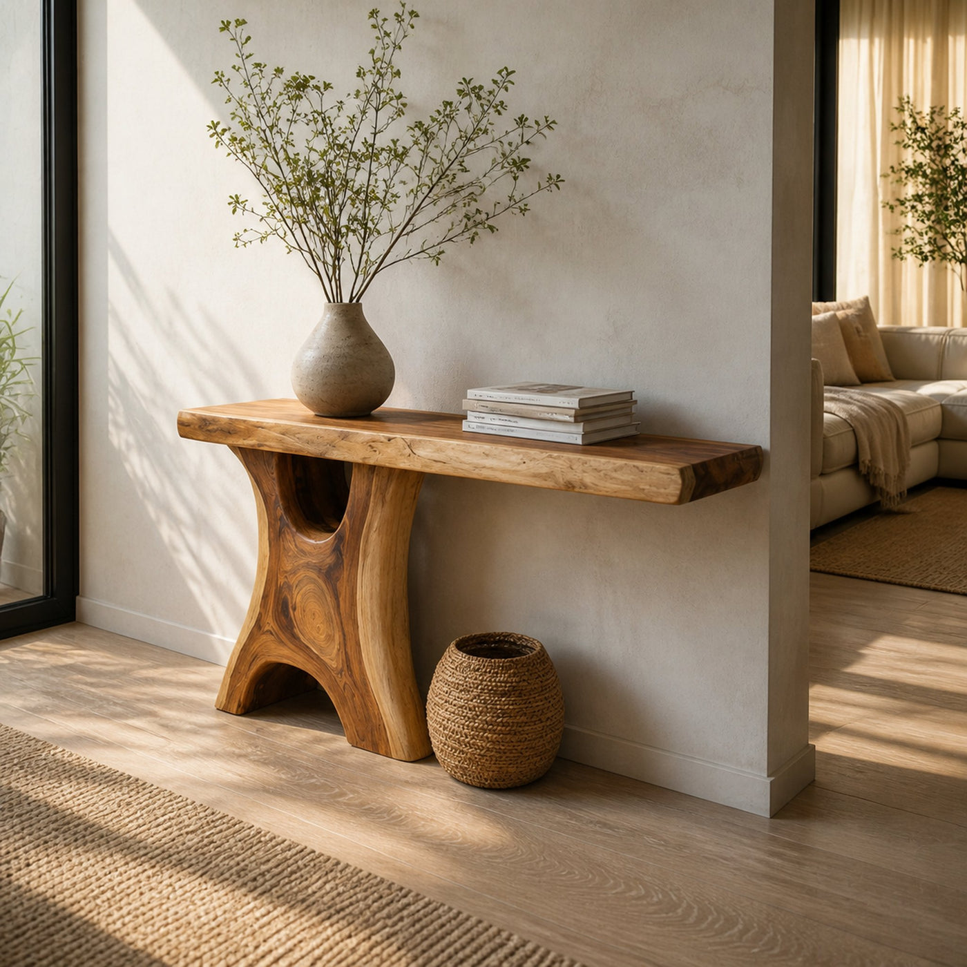 Handmade Rustic Console Table Sculptural Wood Design For Hallway Interior - product view 2