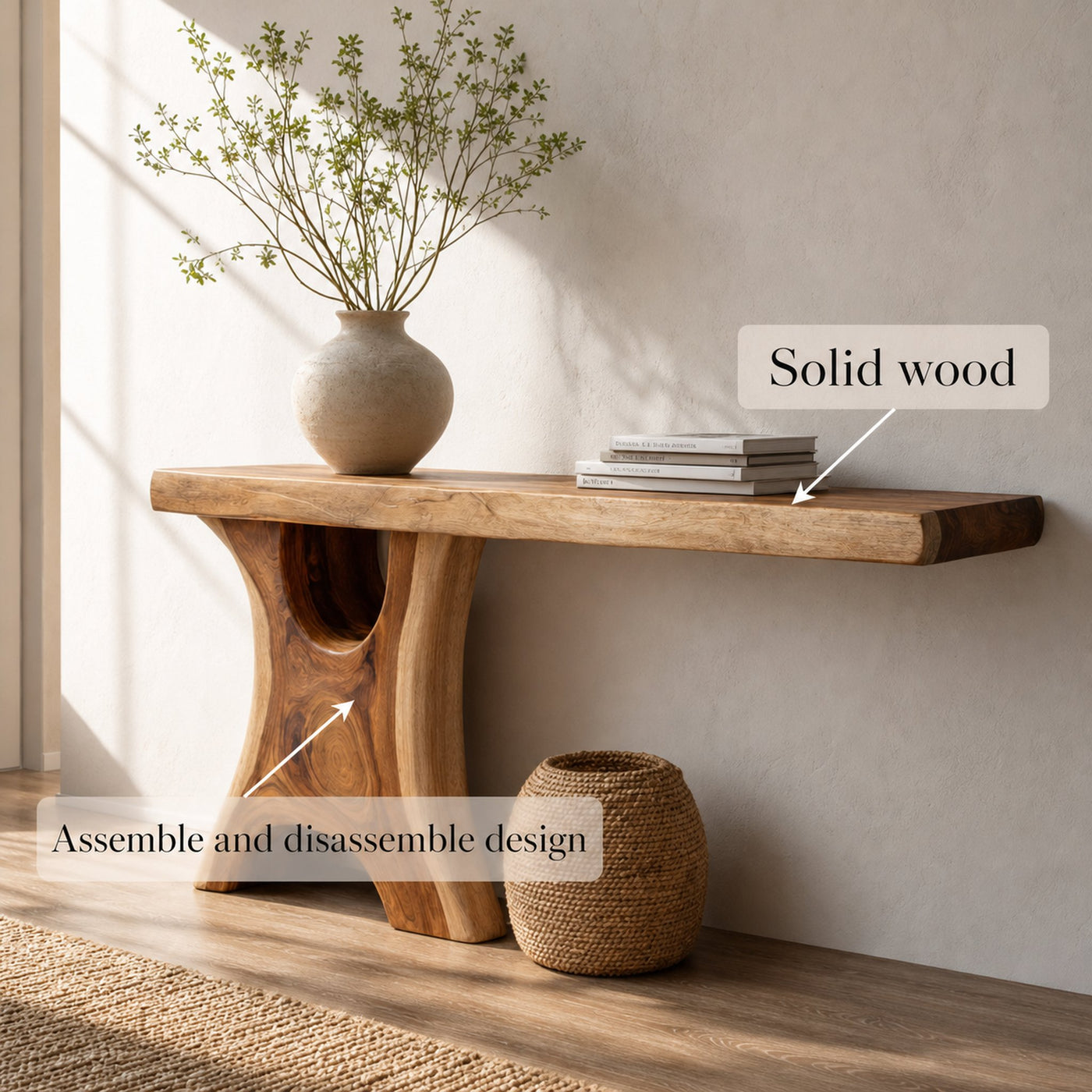 Handmade Rustic Console Table Sculptural Wood Design For Hallway Interior - product view 3