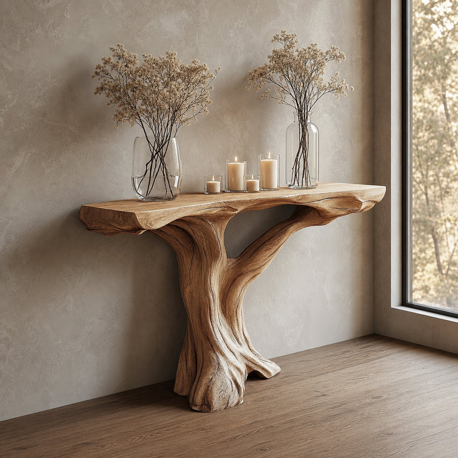 Handmade Tree Base Console Table For Entryway And Living Room