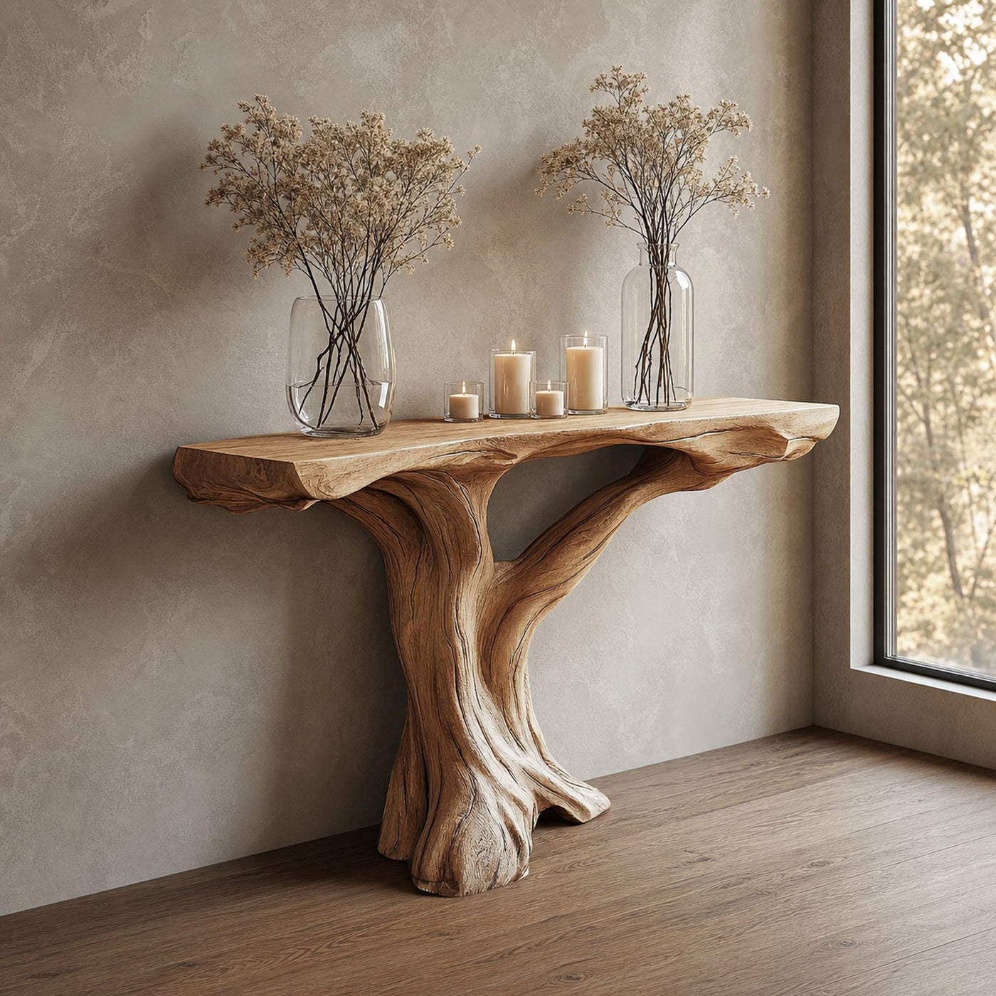 Handmade Tree Base Console Table For Entryway And Living Room