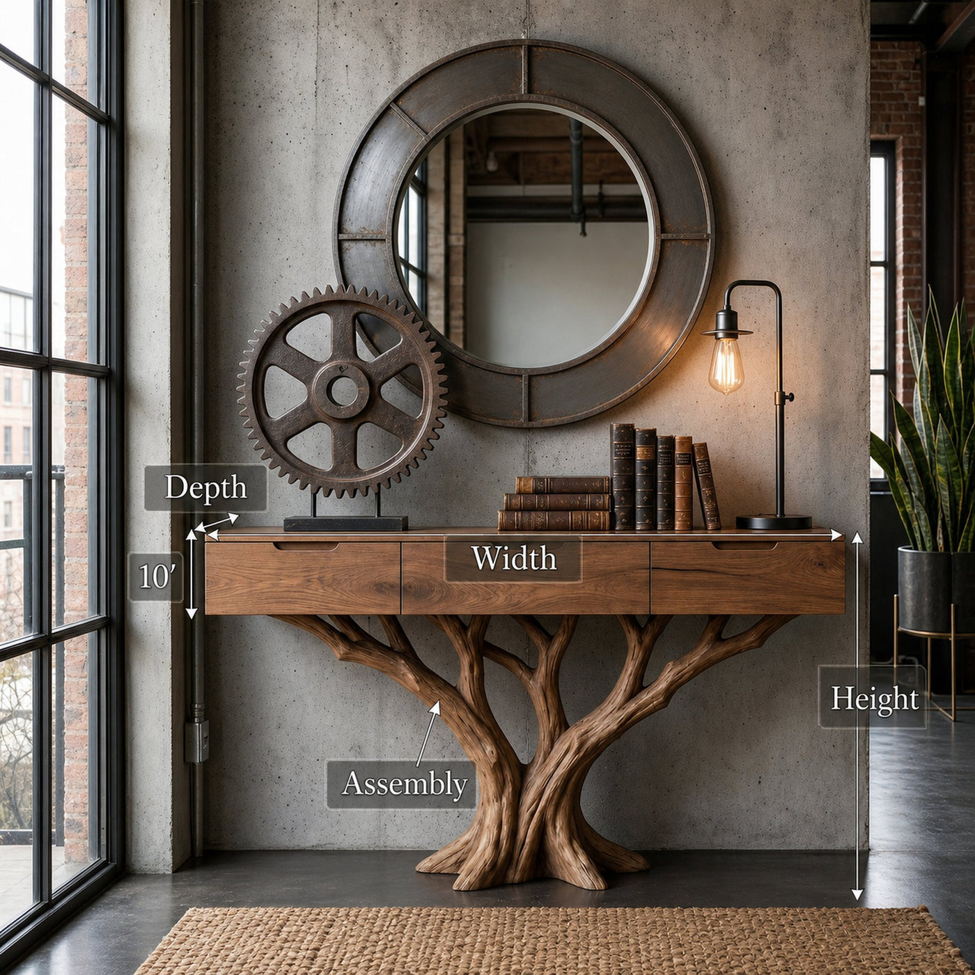 Industrial Tree Root Console Table Modern Loft - product view 8