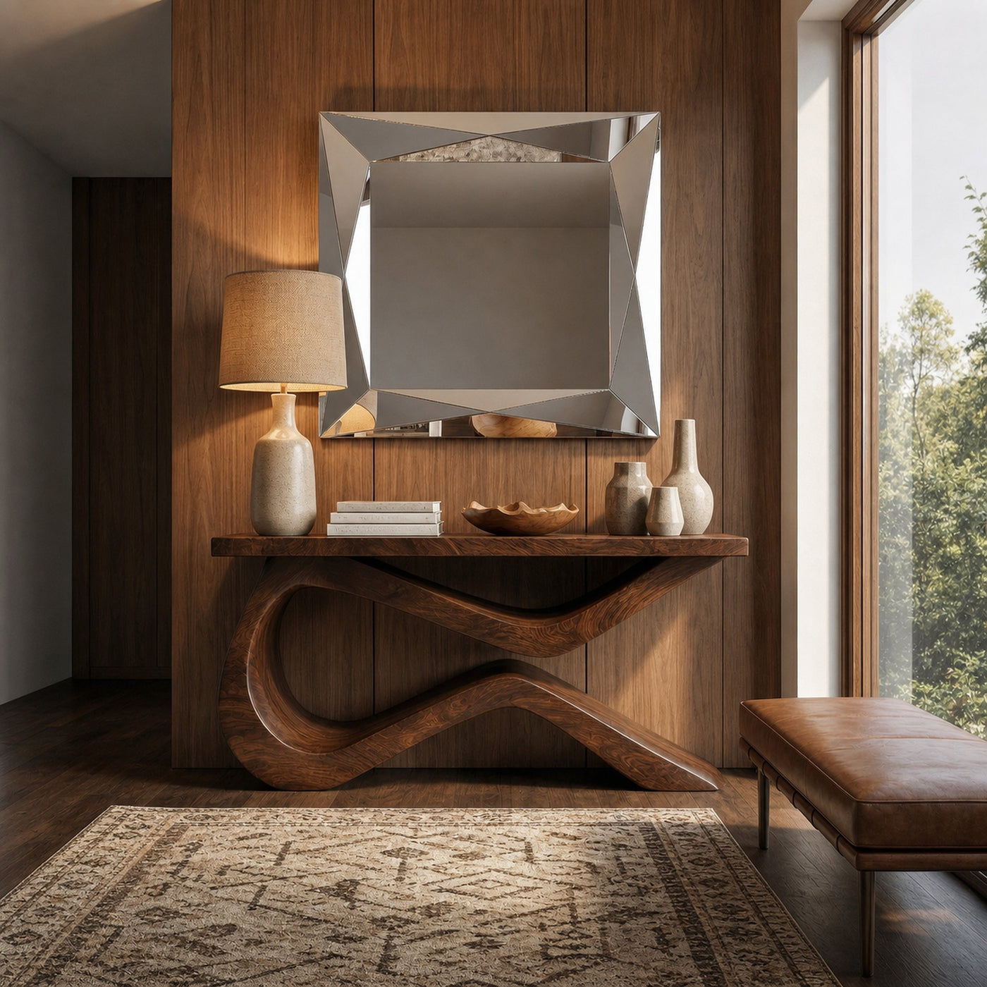 Infinity Loop Console Table Solid Wood Sculptural Flowing Design Entryway And Living Room - product view 6
