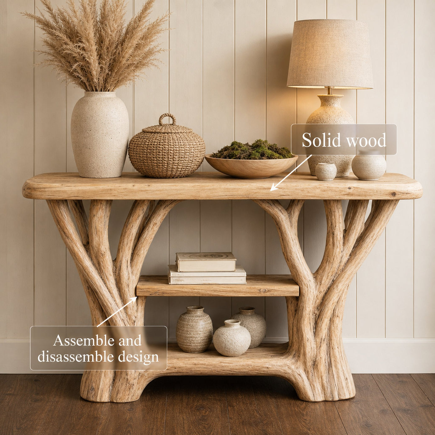 Japandi Style Console Table Sculptural Single Base For Minimal Interior - product view 3