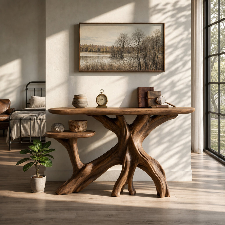 Japandi Zen Wood Console Table For Bedroom Interior